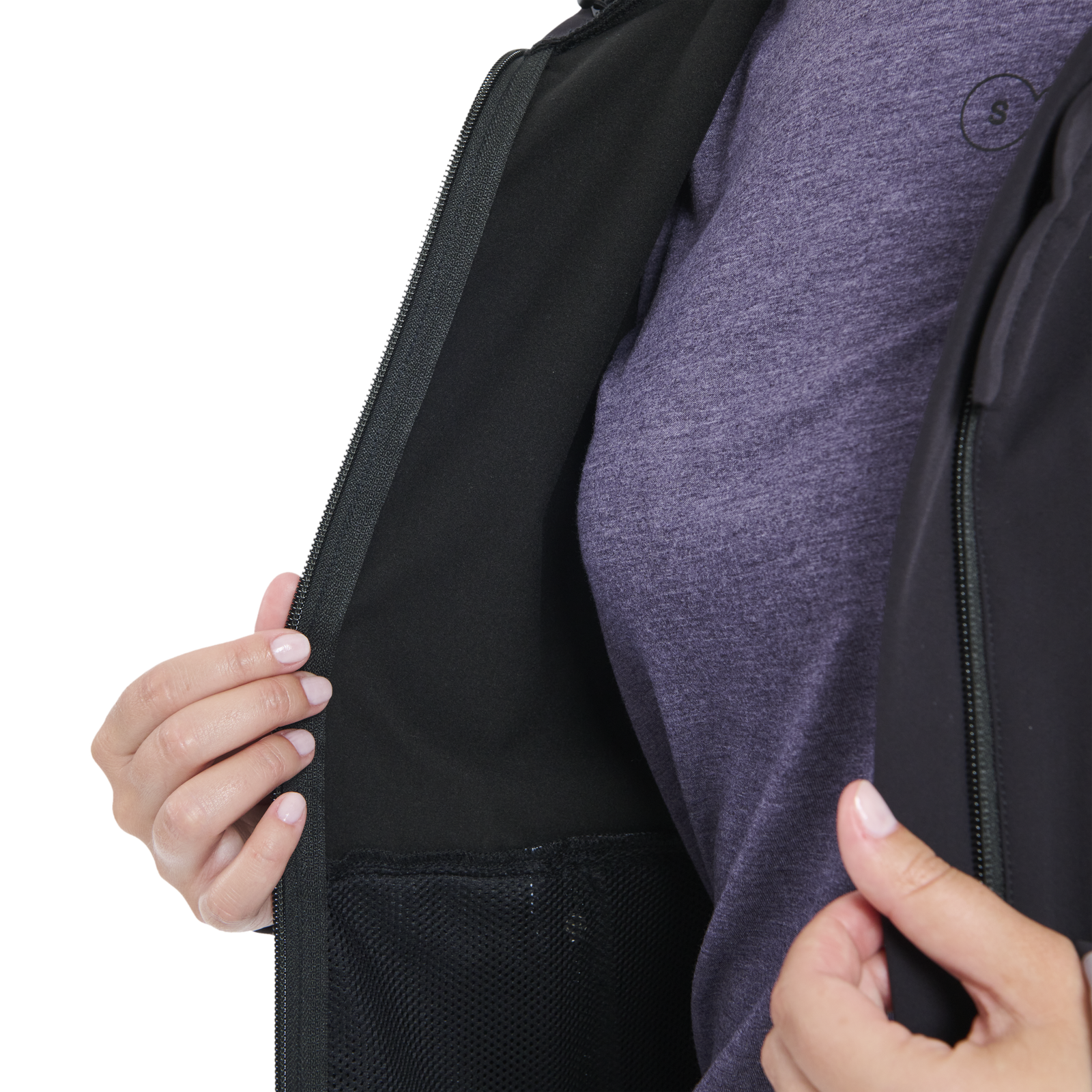 ION Bike Shelter 2L softshell women's cycling jacket in black interior detail for mountain biking