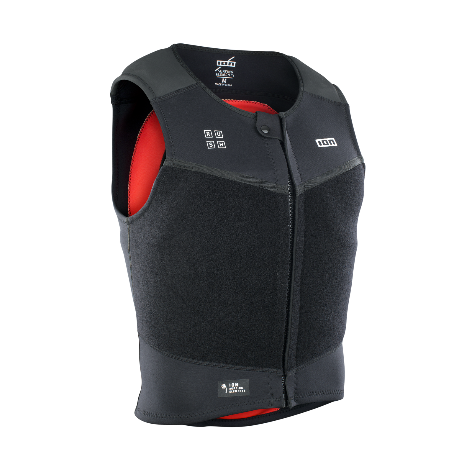 ION Rush harness-integrated impact vest in black and red for wing foiling