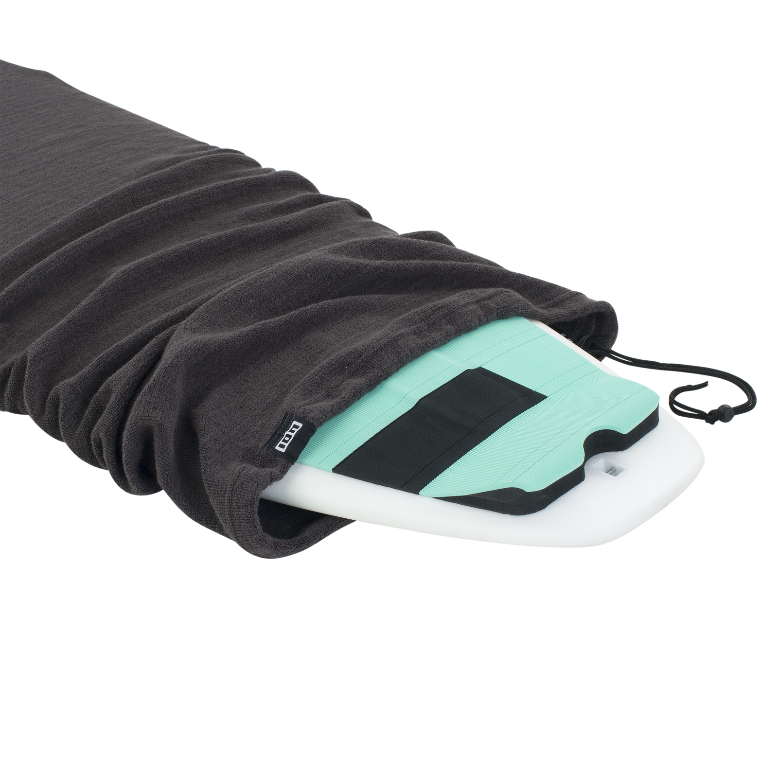 ION Surf Sock 5'9" board sock in jet black with surfboard inserted