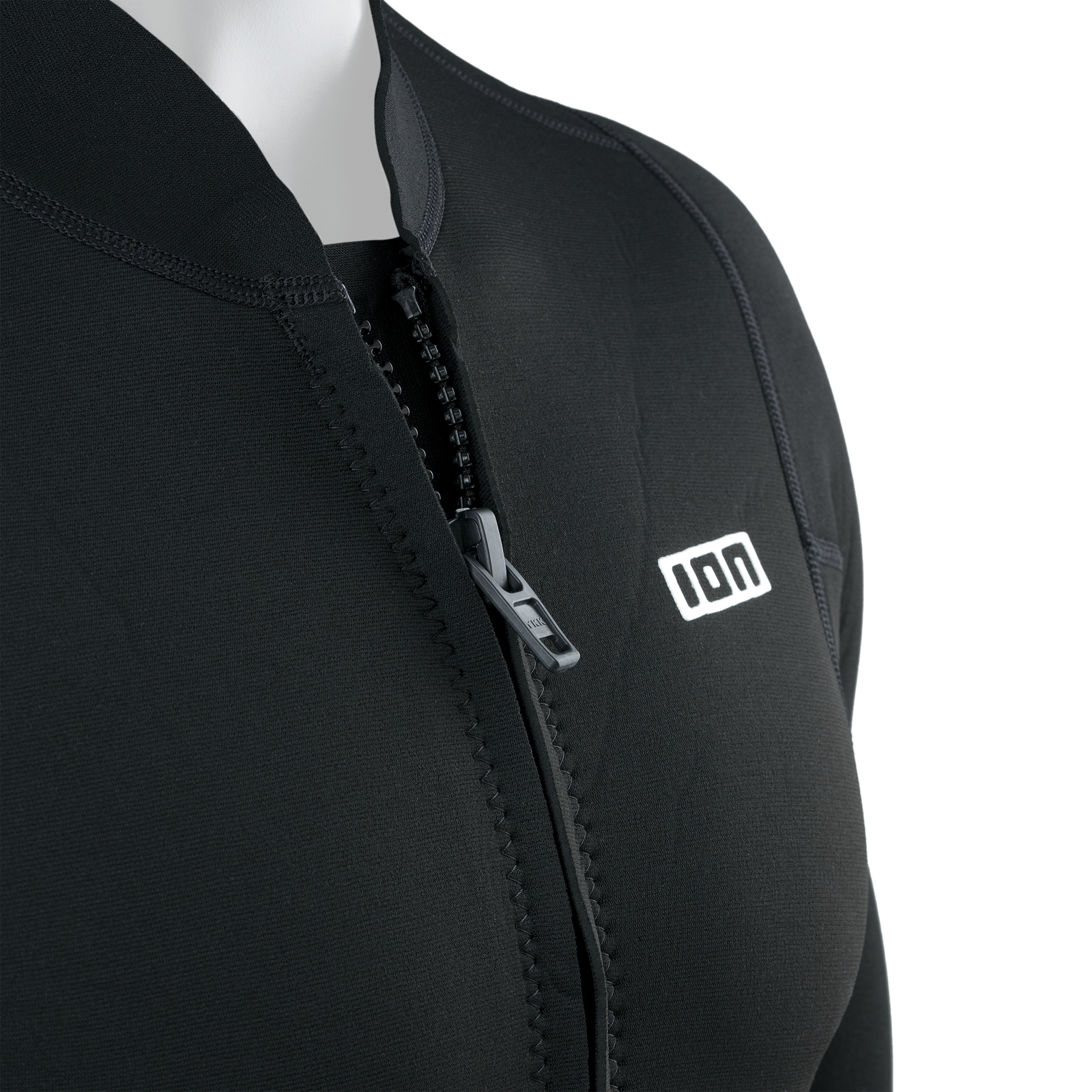 ION Neo Zip Top 2/1 protection men's wetsuit top in black, front zip detail