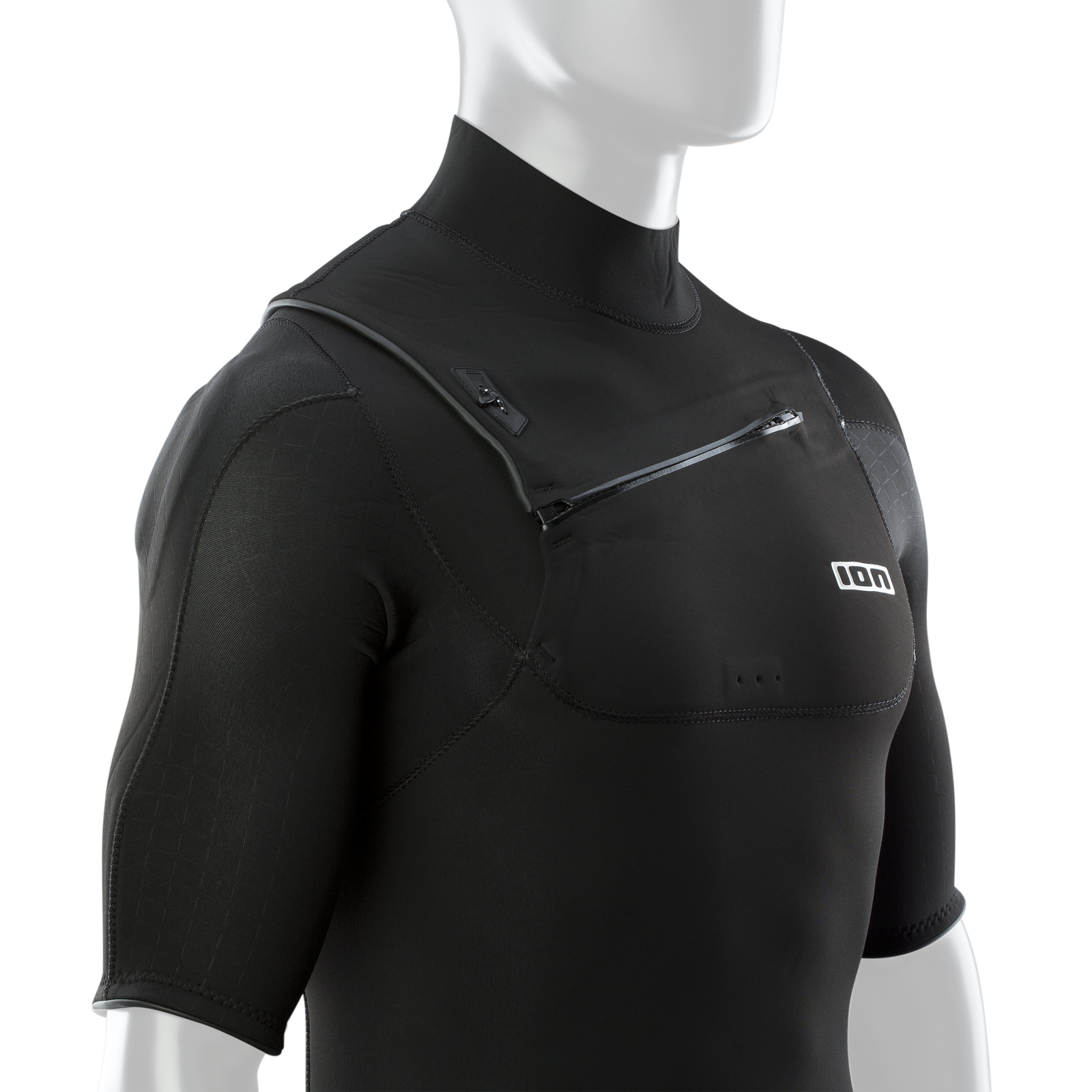 ION Protection Suit combinaison 3/2mm manches courtes zip frontal en noir avec rembourrage épaules