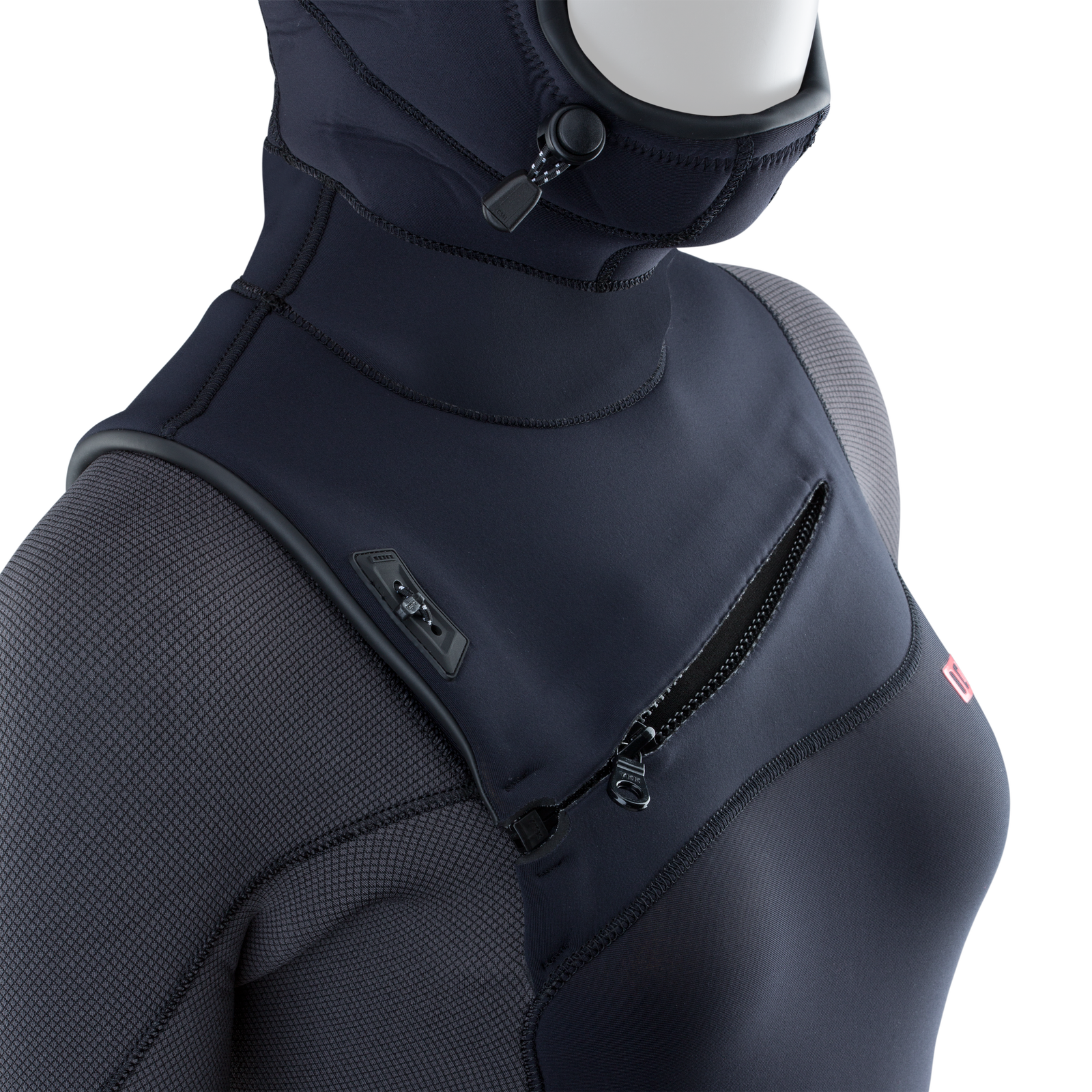 ION Amaze Amp 6/5 mm Frontzip-Neoprenanzug mit Kapuze in schwarz, Detailansicht Reißverschluss