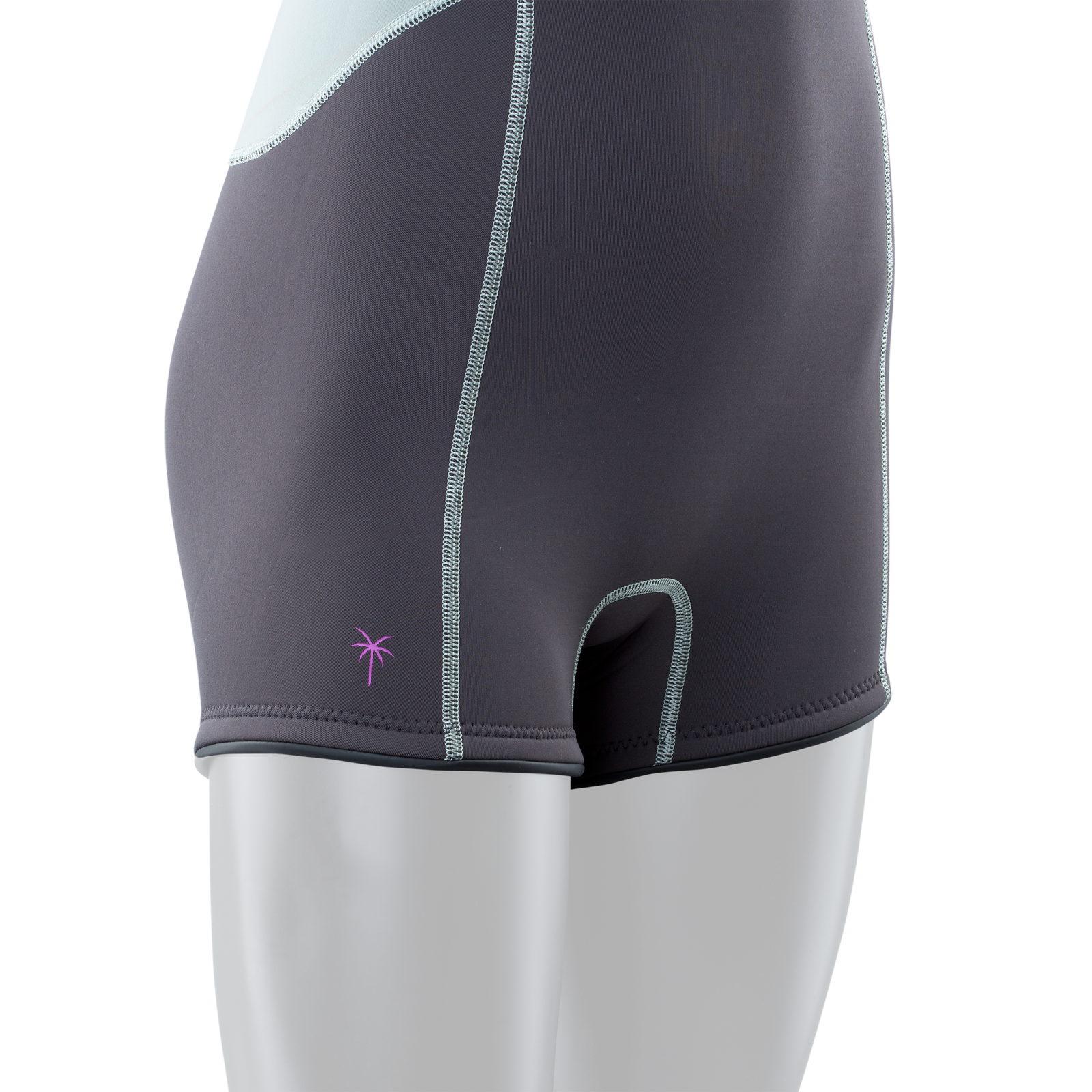 ION Amaze Shorty 2.0 LS back-zip shorty wetsuit in charcoal and mint, panel detail view