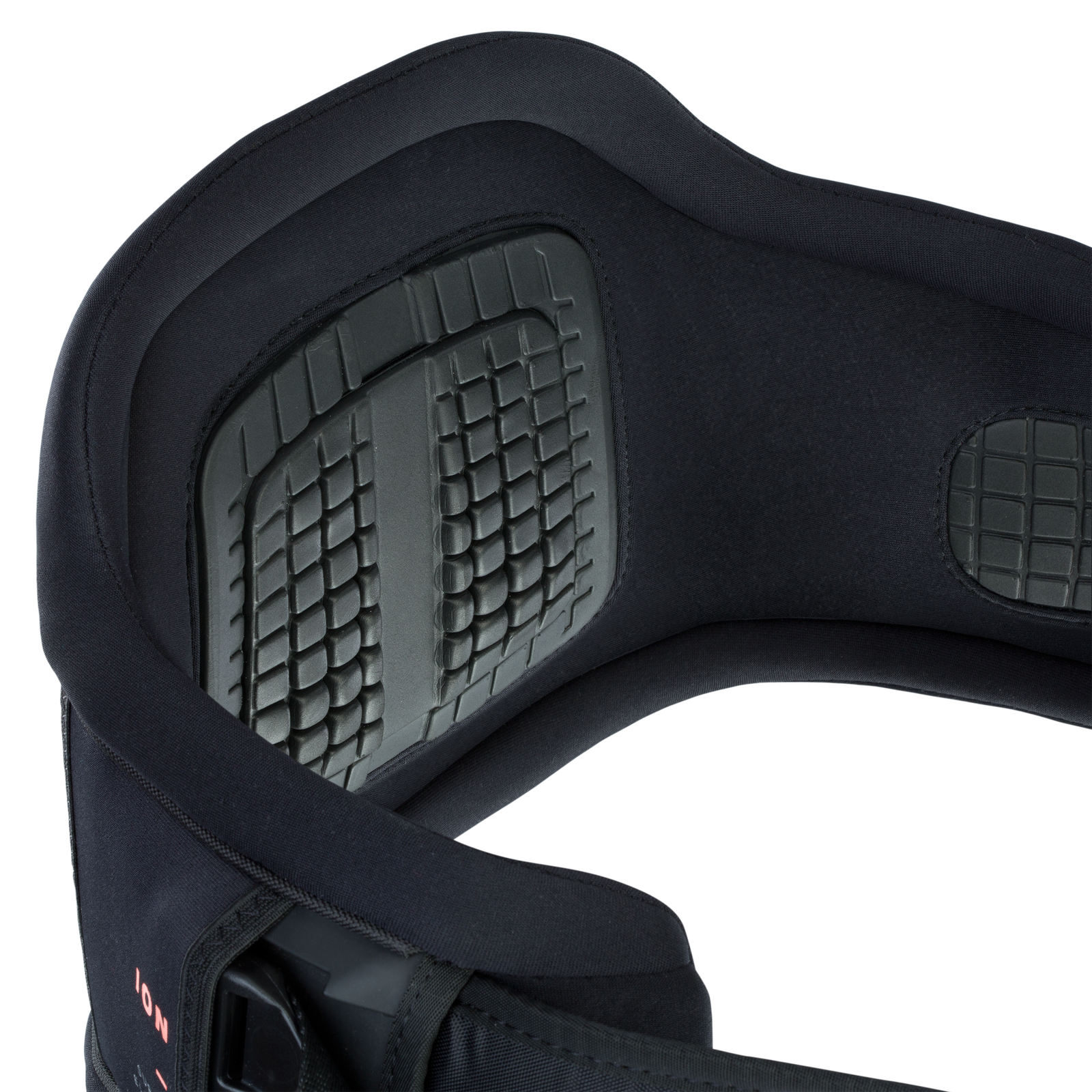 ION Jade women's waist harness in black – Ergo_Pad detail with grid-texture trigger points and back support