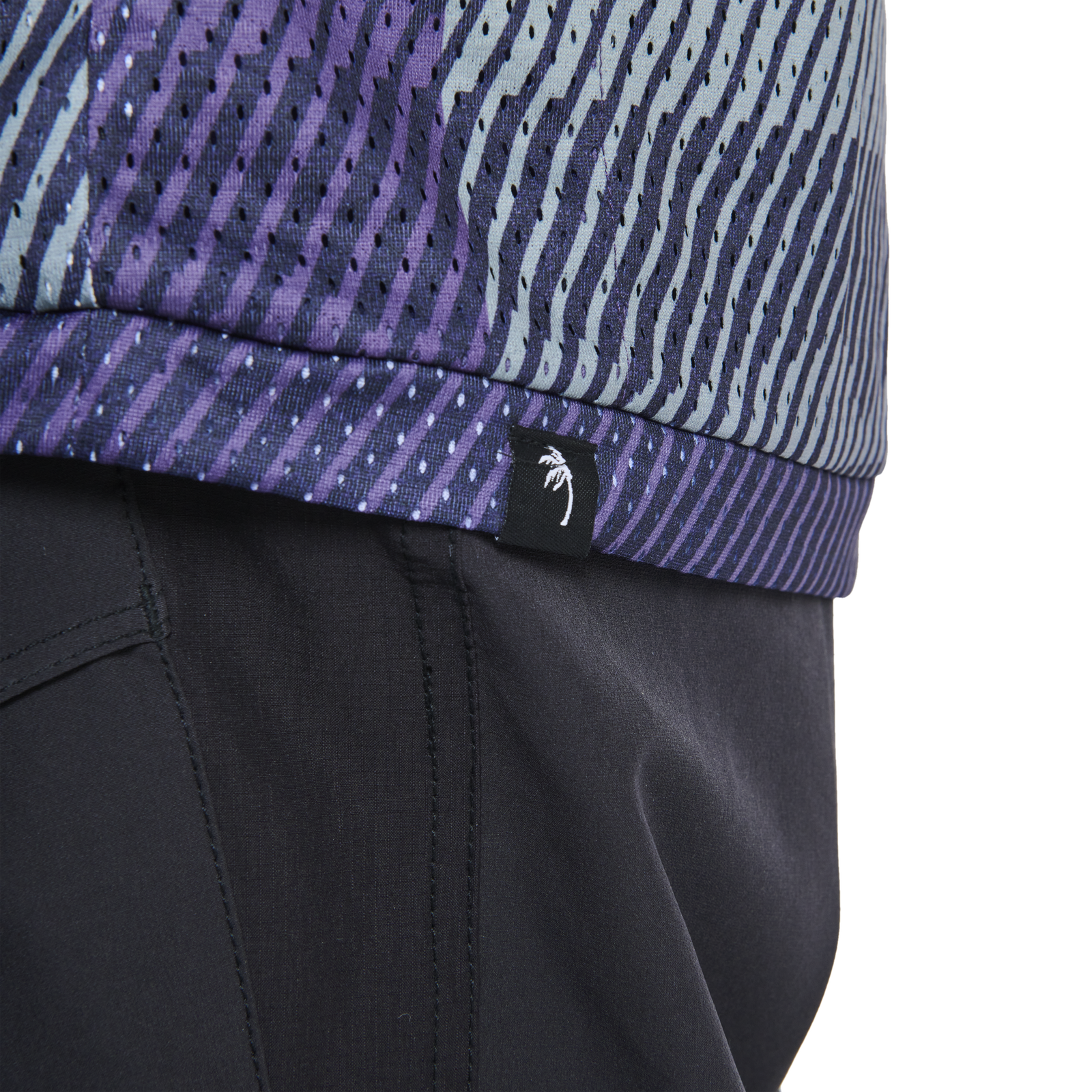 ION Bike Scrub long-sleeve cycling jersey men in dark navy purple for mountain biking — mesh and logo detail