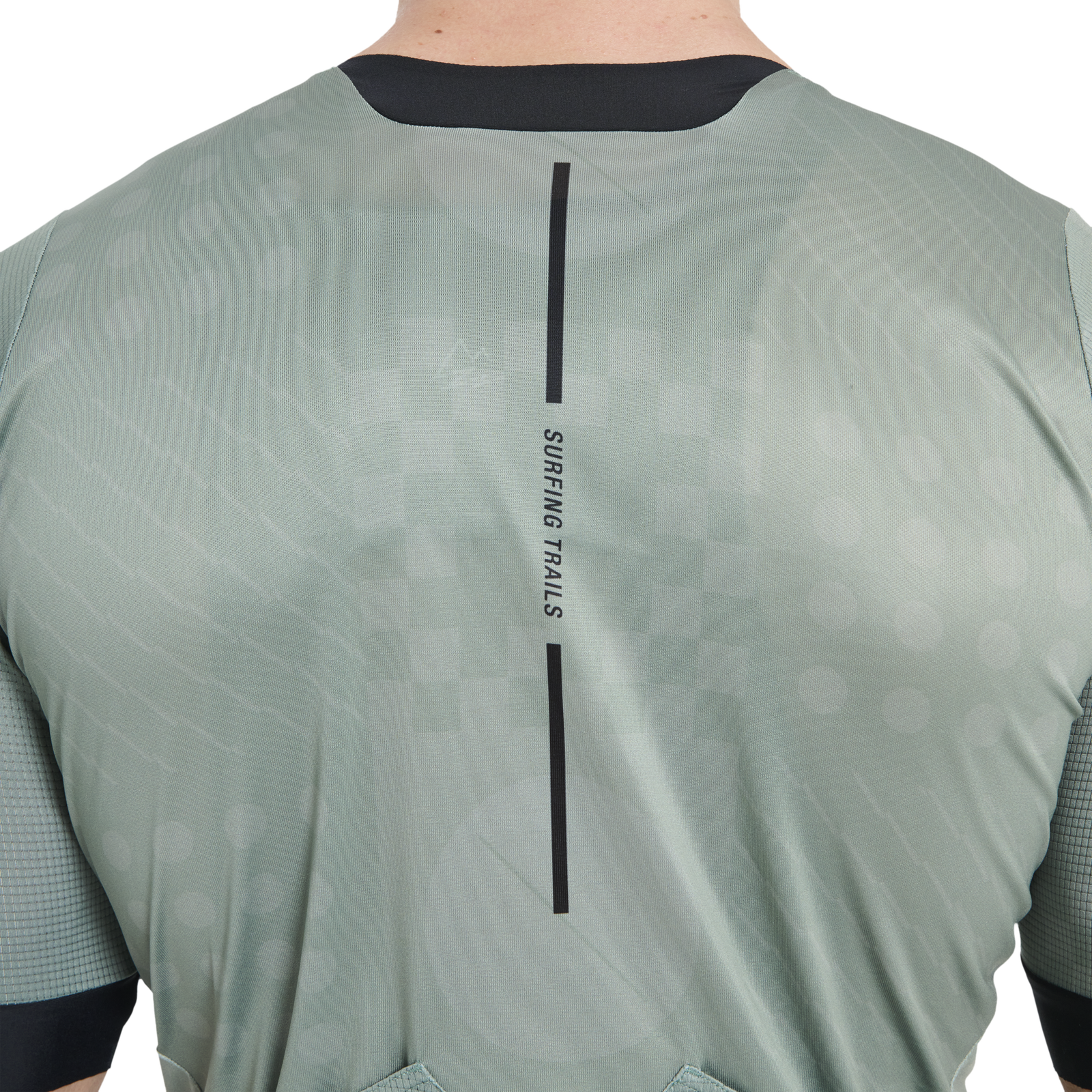 Maillot de cyclisme manches courtes ION Bike VNTR Amp homme en vert sauge, vue arrière, pour gravel et VTT