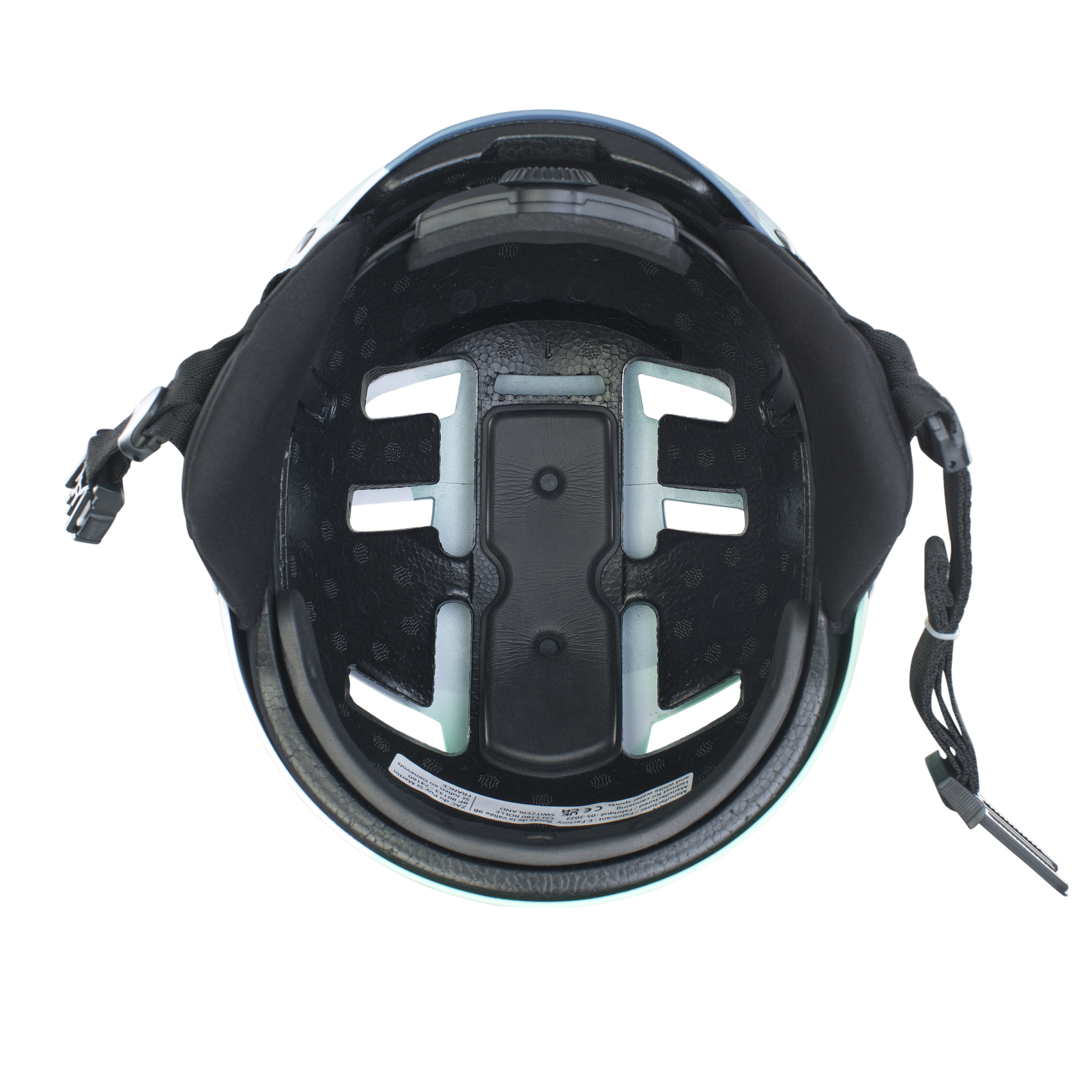 ION Slash Amp Helm Innenansicht von oben in schwarz mit hellgrauem 360-Fit-System
