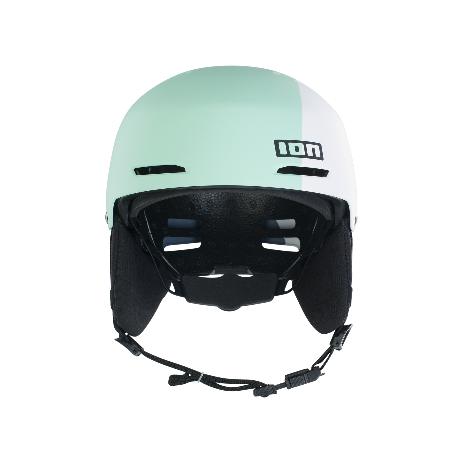 ION Slash Amp Helm in mint und weiß mit integrierten Ohrenpads, Frontansicht