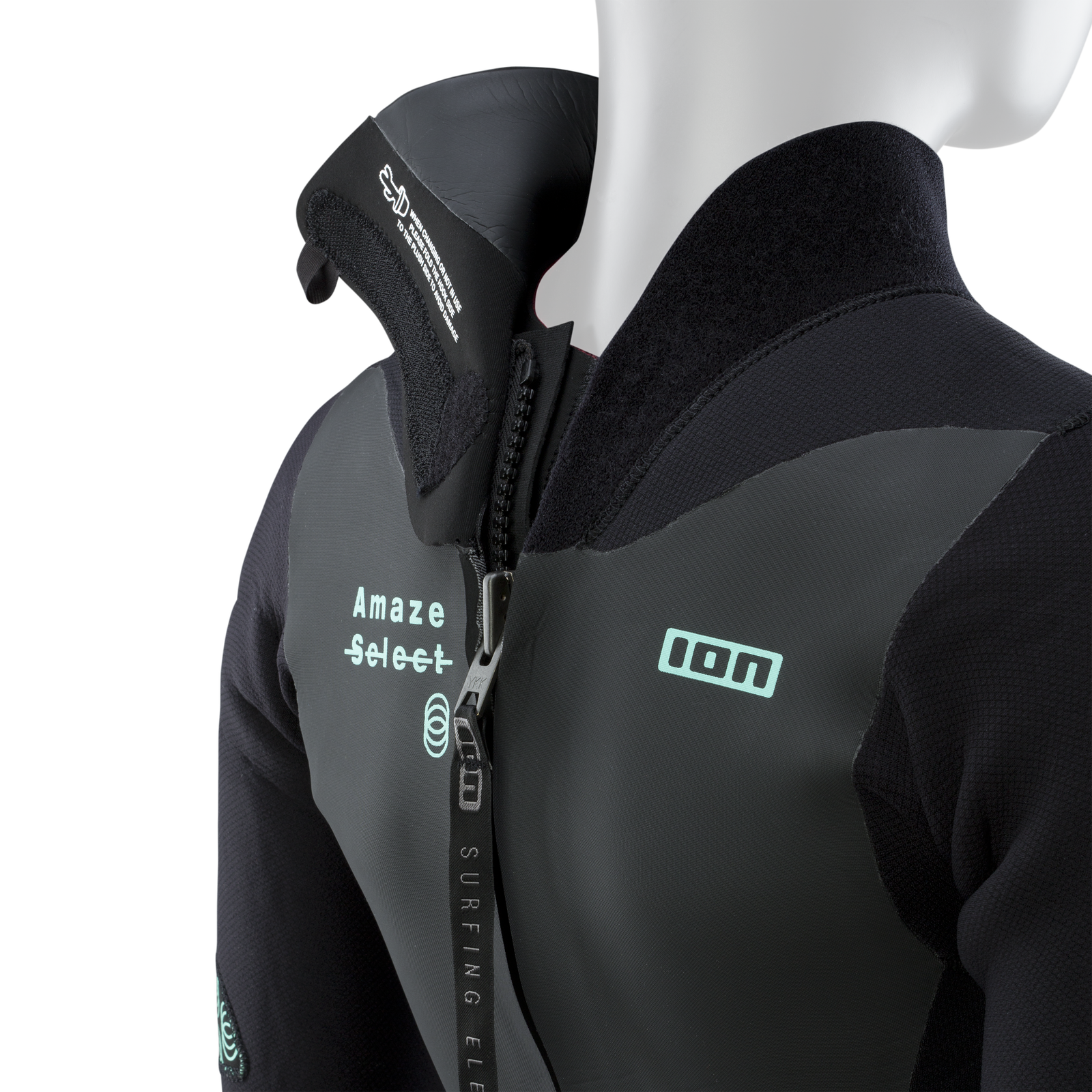 ION Amaze Select 6/5 mm Backzip-Neoprenanzug (Fullsuit) in schwarz und anthrazit, Detailansicht Reißverschluss
