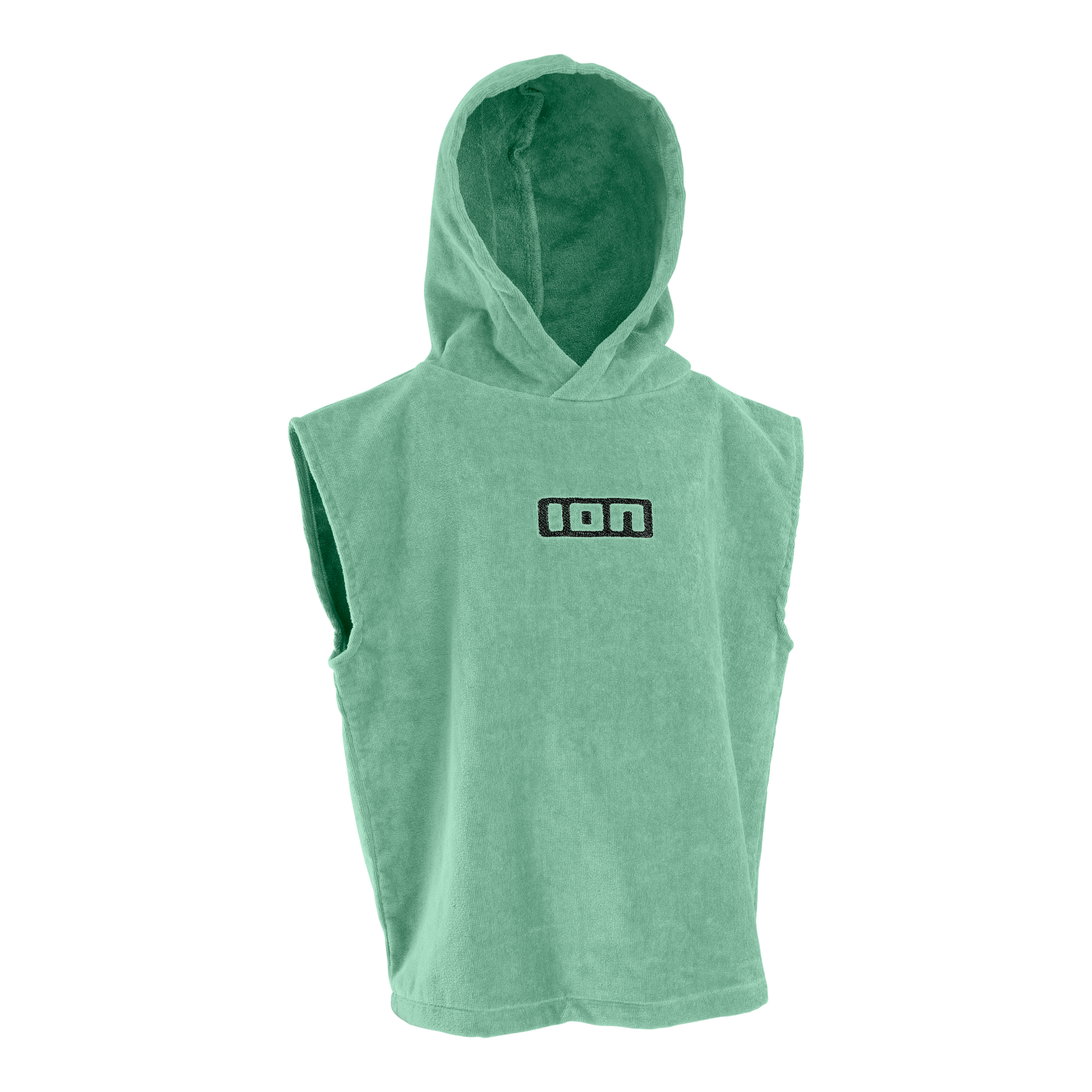ION Mini Grom kids poncho in mint green with hood, sleeveless cotton terry cloth design