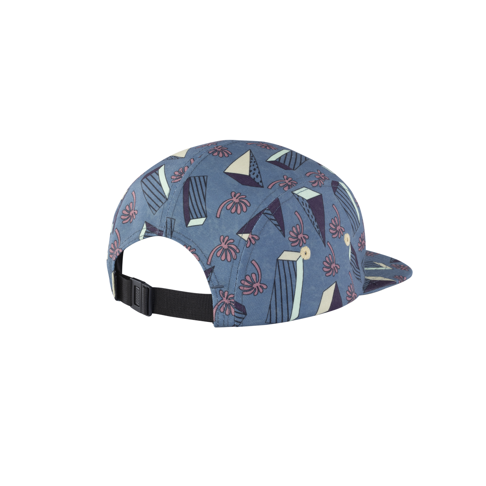 ION Water Cap Refresh Light 5-panel cap in slate blue with abstract all-over print, back view