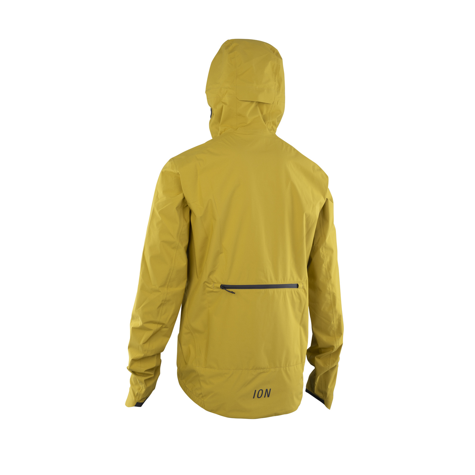 ION Bike Shelter Lite 2.5L waterproof cycling jacket in olive yellow for mountain biking, back view