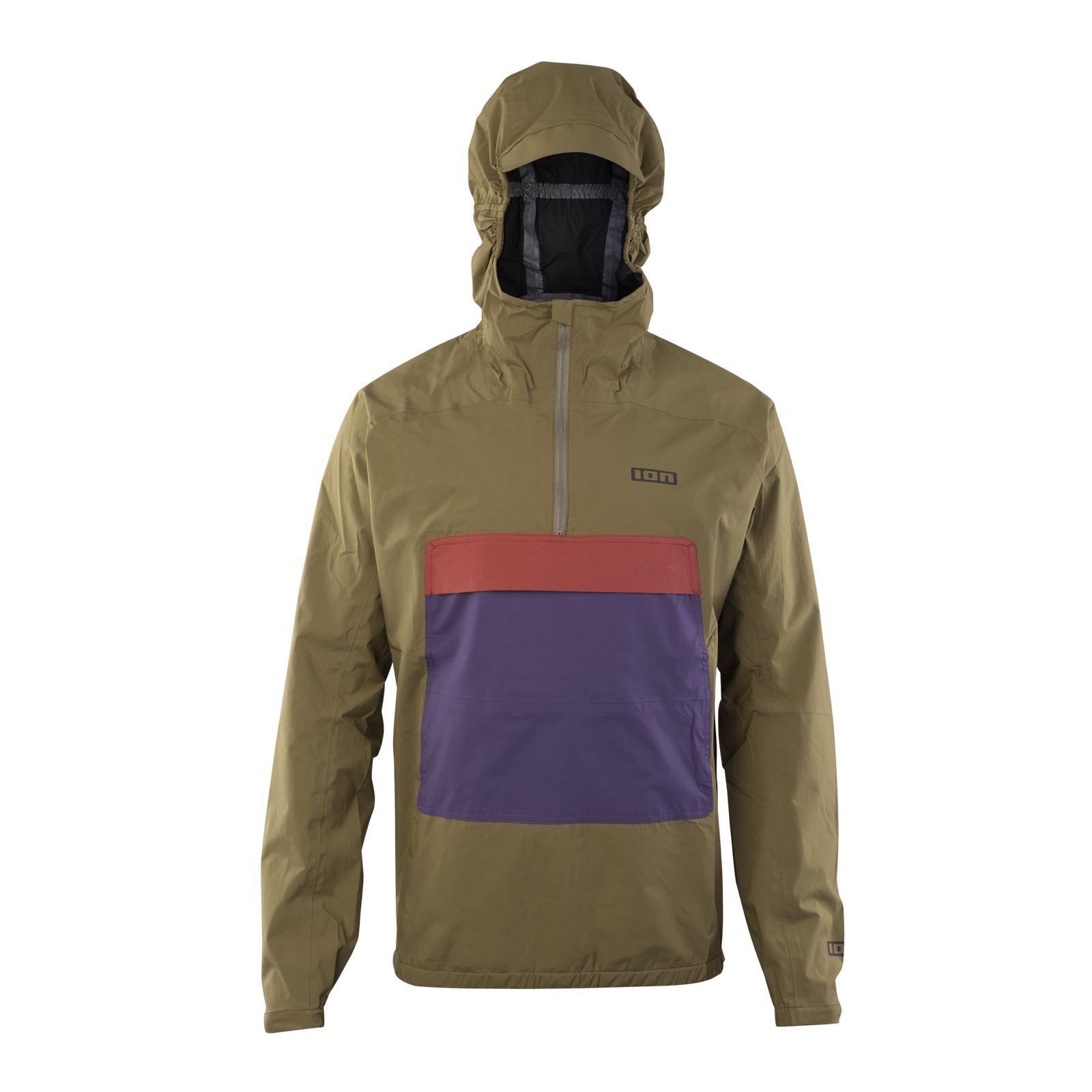 ION Shelter 2.5L anorak cycling jacket in olive, terracotta and purple for mountain biking