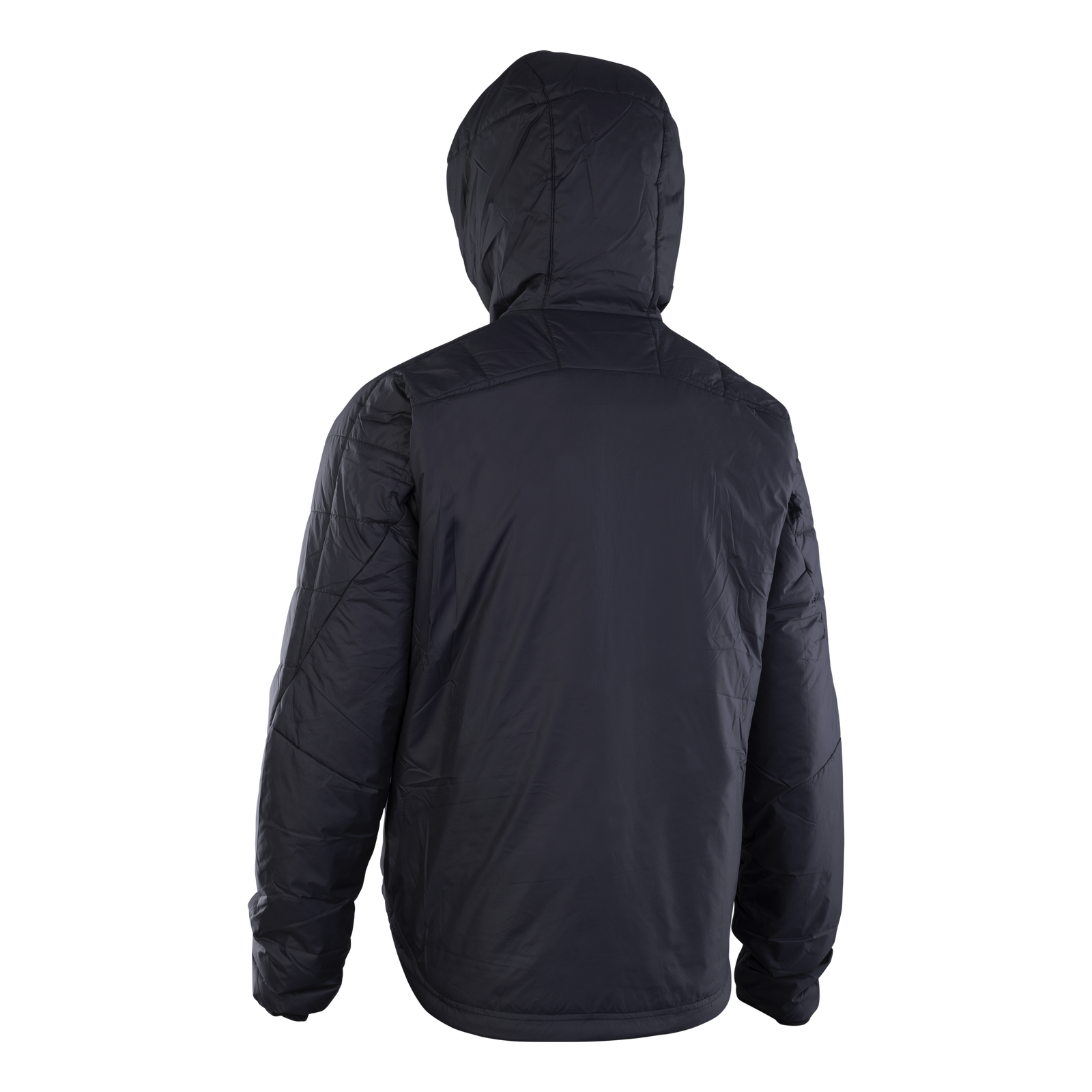 ION Bike Jacket Primaloft Shelter men cycling jacket in black with hood, rear view