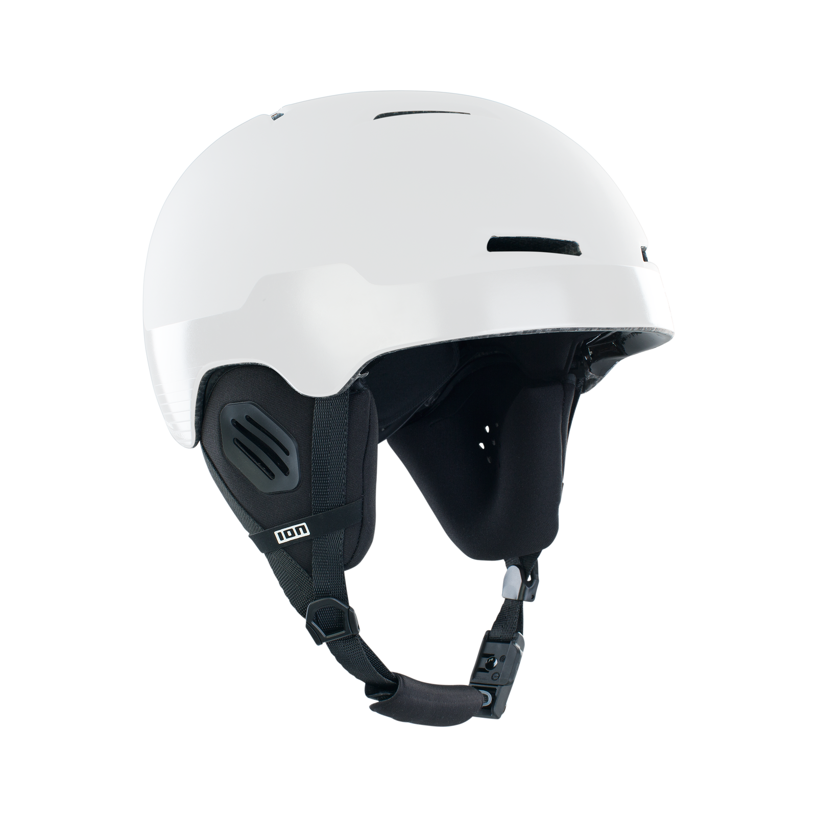 Casco ION Mission Select taglia M-L in bianco con imbottitura nera, vista tre quarti
