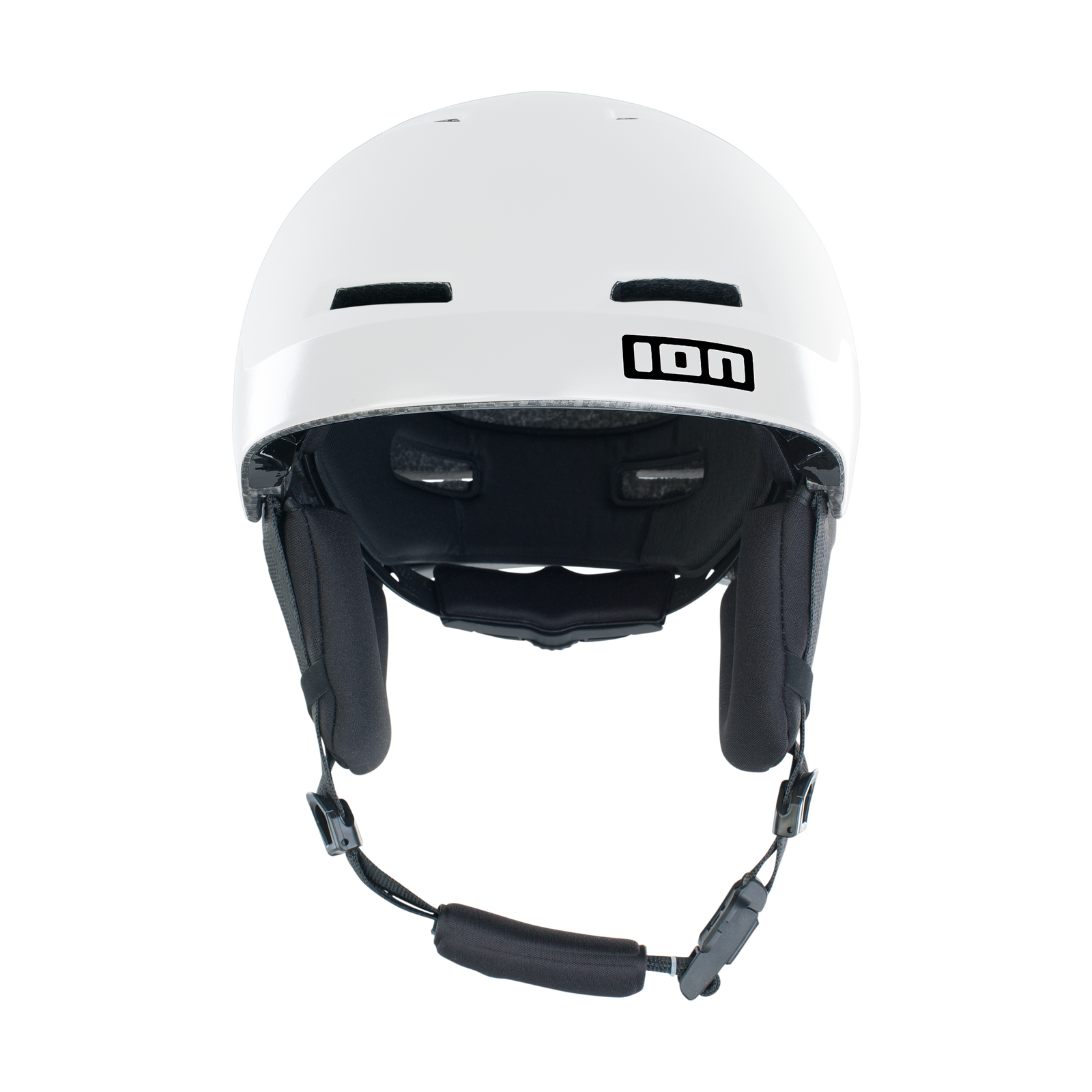 Casco ION Mission Select in bianco con imbottitura interna nera, vista frontale