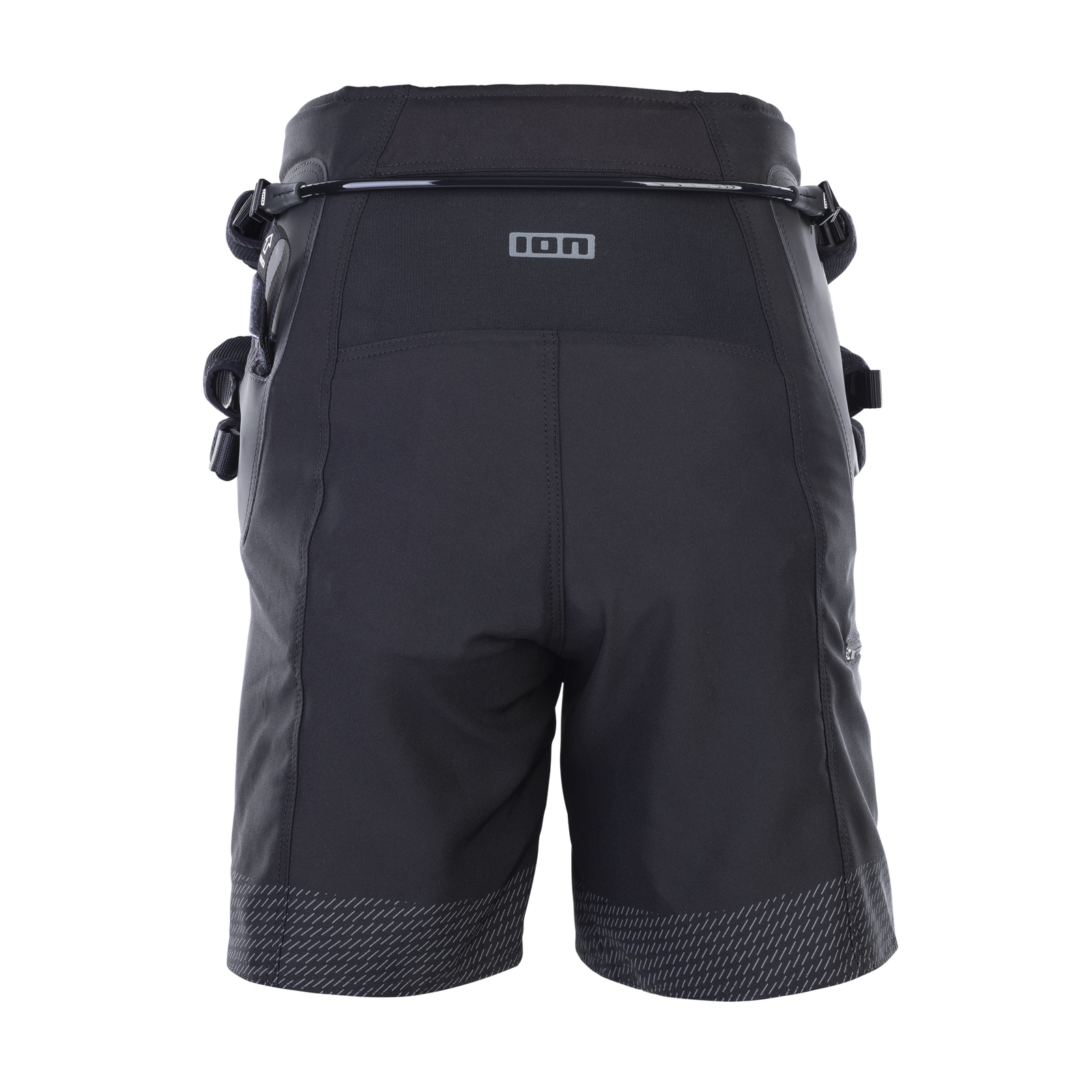 ION B2 Kite-Sitztrapez in schwarz mit Spectre Bar und Boardshorts-Design, Rückansicht