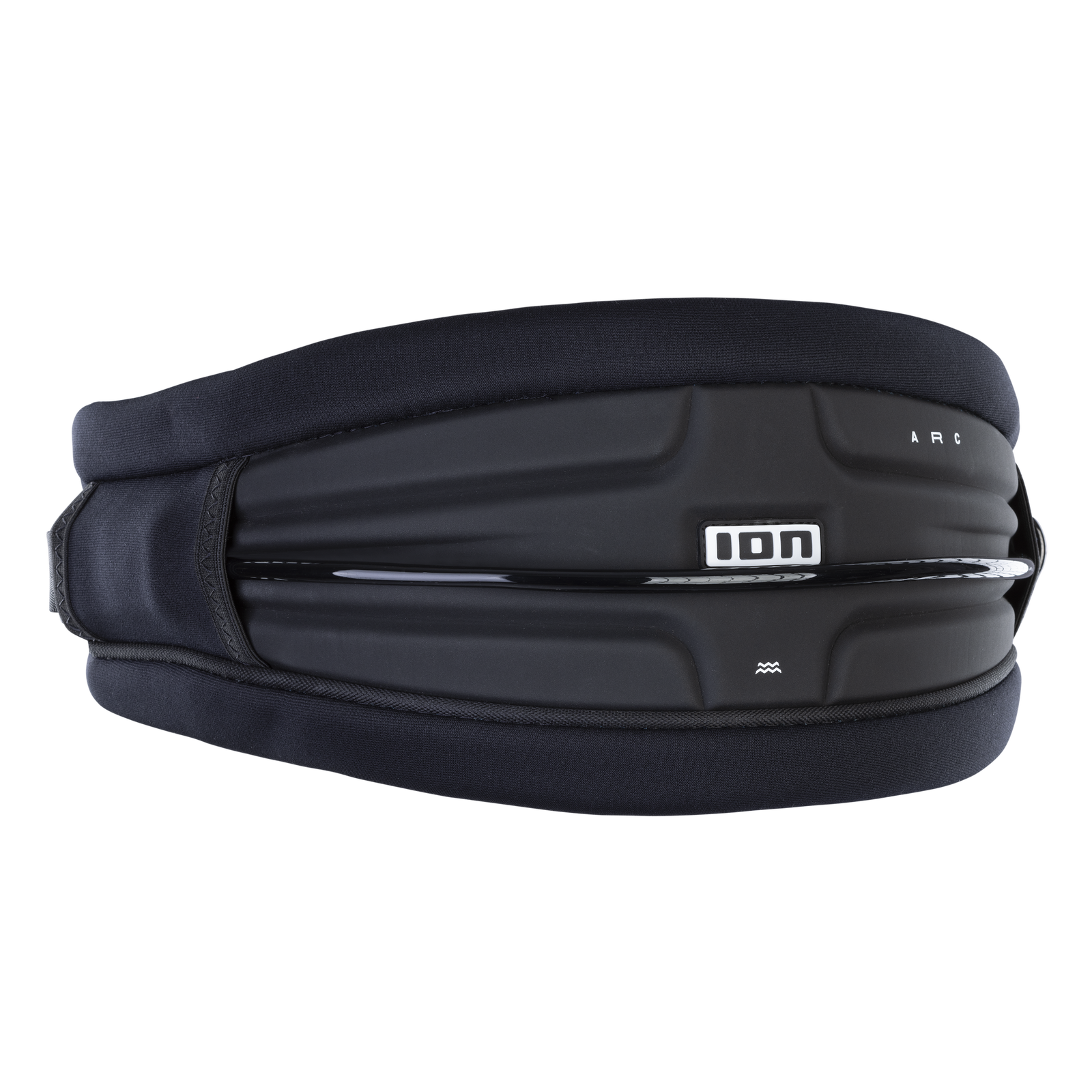 ION Arc wing waist harness in black with soft shell and sliding wing hook