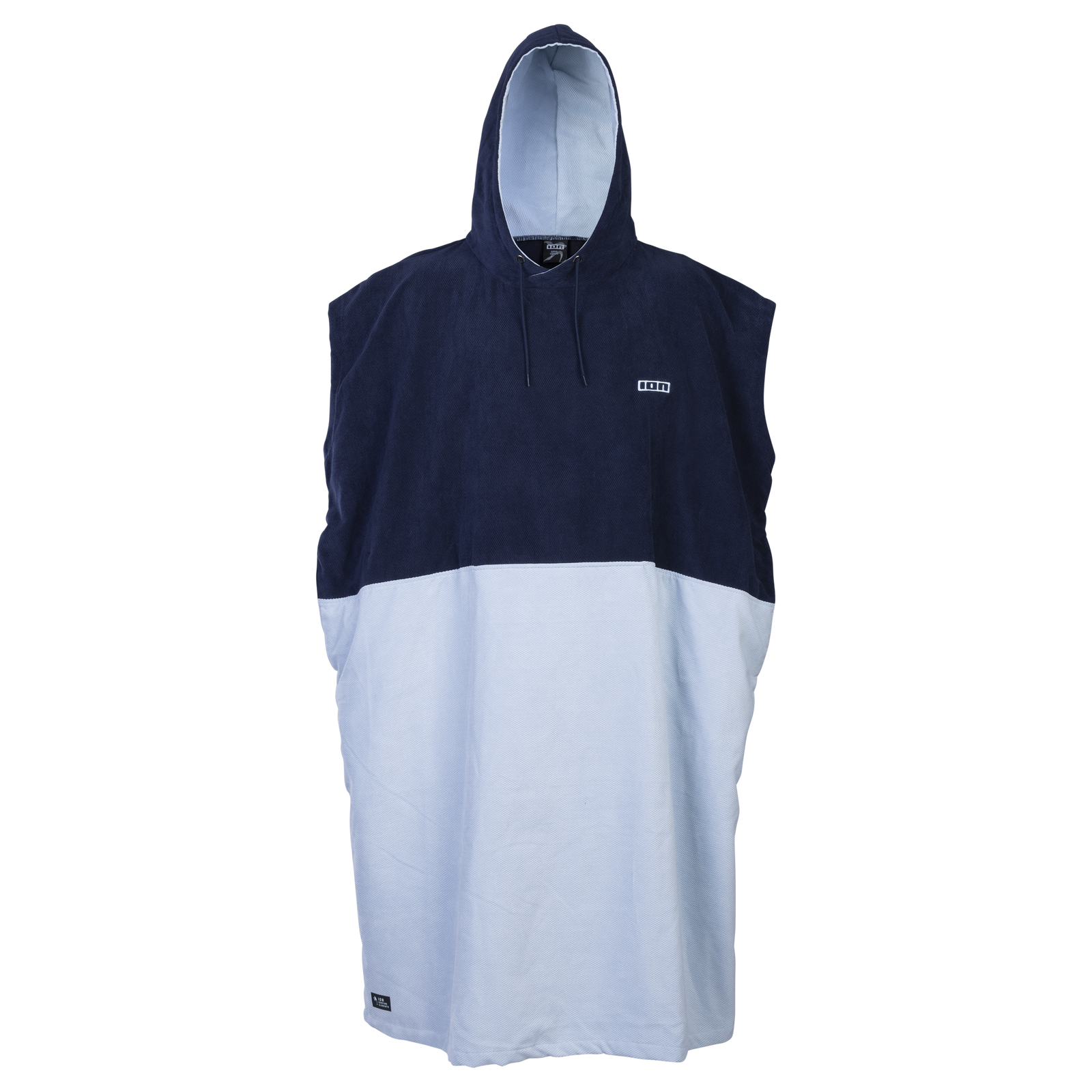 ION Poncho Select Bamboo men's hooded poncho in navy and light blue