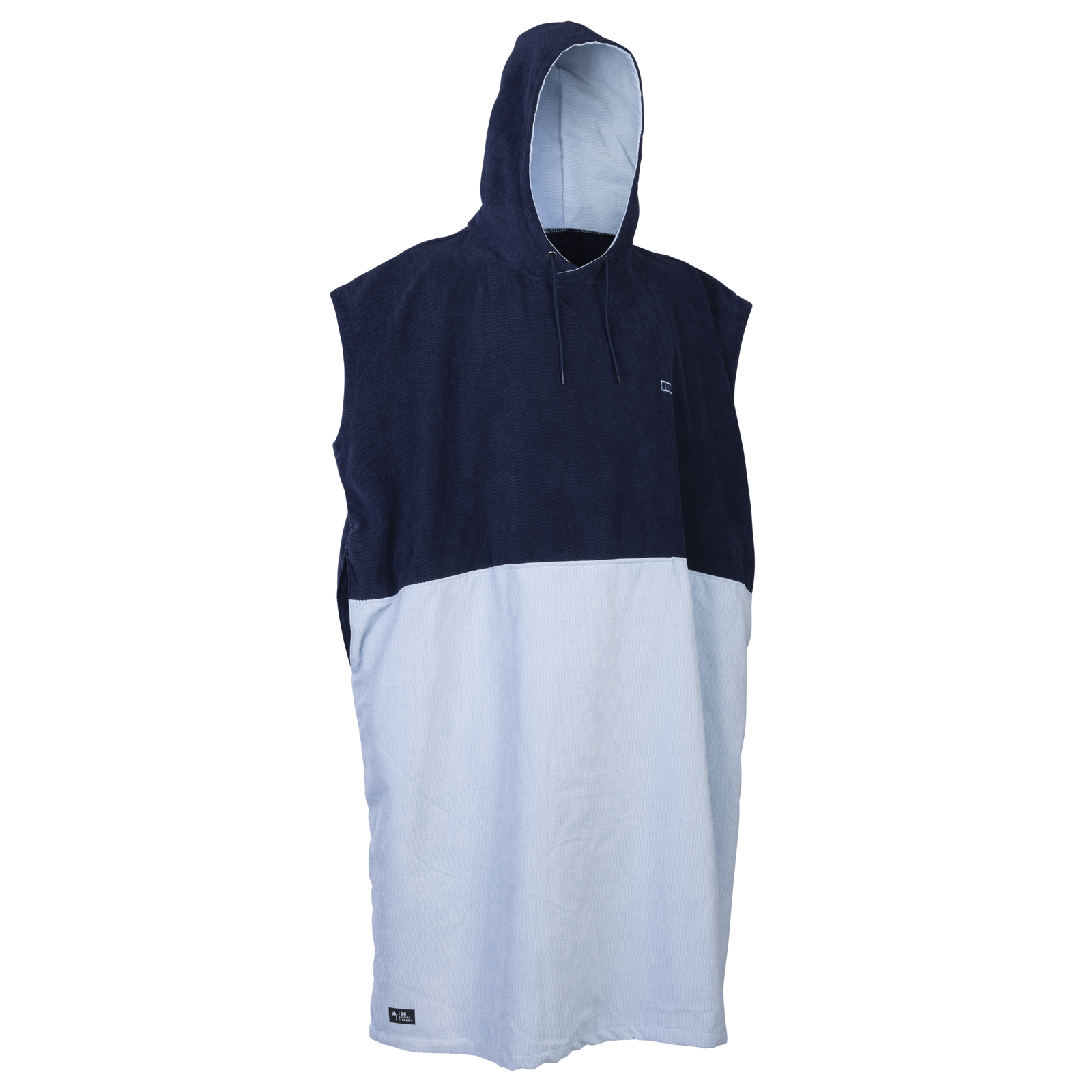 ION Poncho Select Bamboo men's hooded changing poncho in navy and light blue-grey