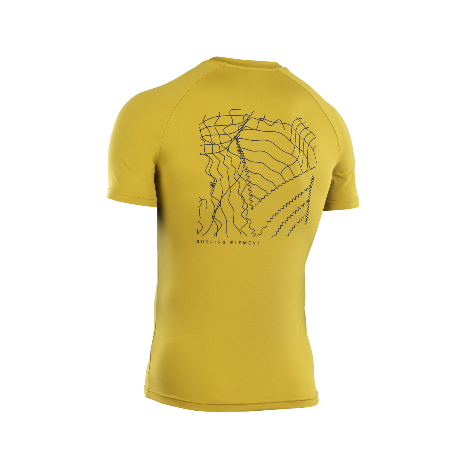 ION Water Rashguard SS homme manche courte en jaune moutarde avec imprimé dos