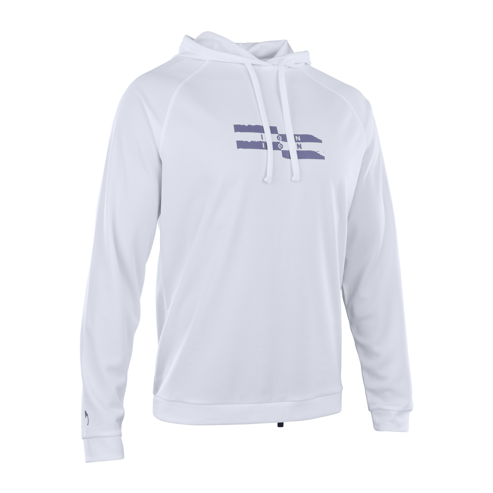 ION Wetshirt Hood LS men long-sleeve rash guard in white with drawstring hood and ION chest graphic