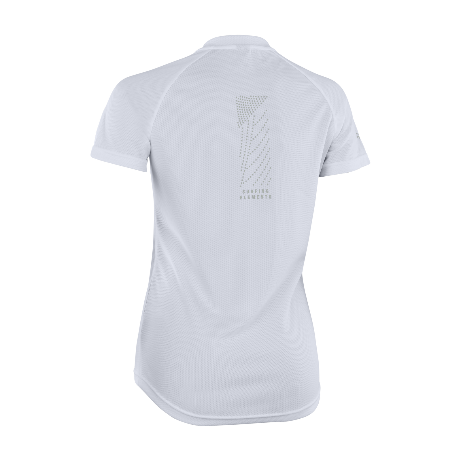 ION Wetshirt short sleeve women rash guard in white – back view with Surfing Elements graphic