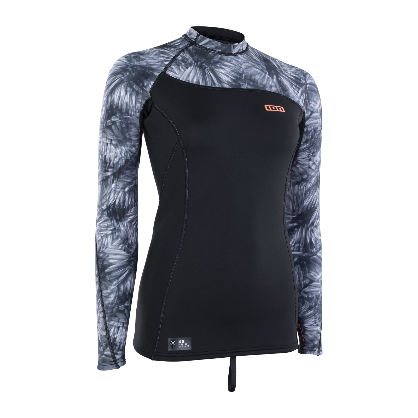 ION Neo Top 2/2 LS Damen Neopren Longsleeve in schwarz mit grauem Abstrakt-Print