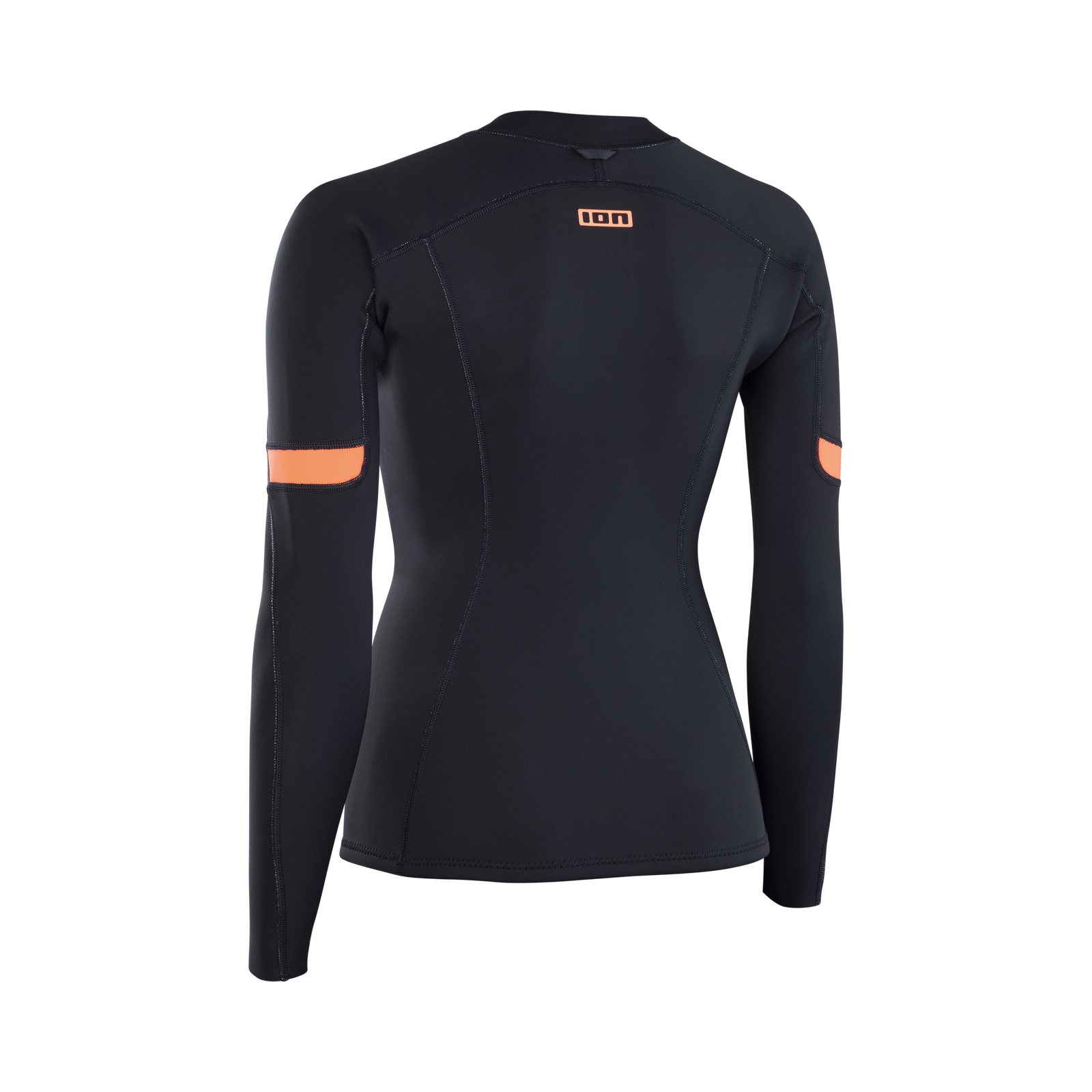 ION Neo Zip Top 1.5 women long-sleeve neoprene top in black and coral, back view
