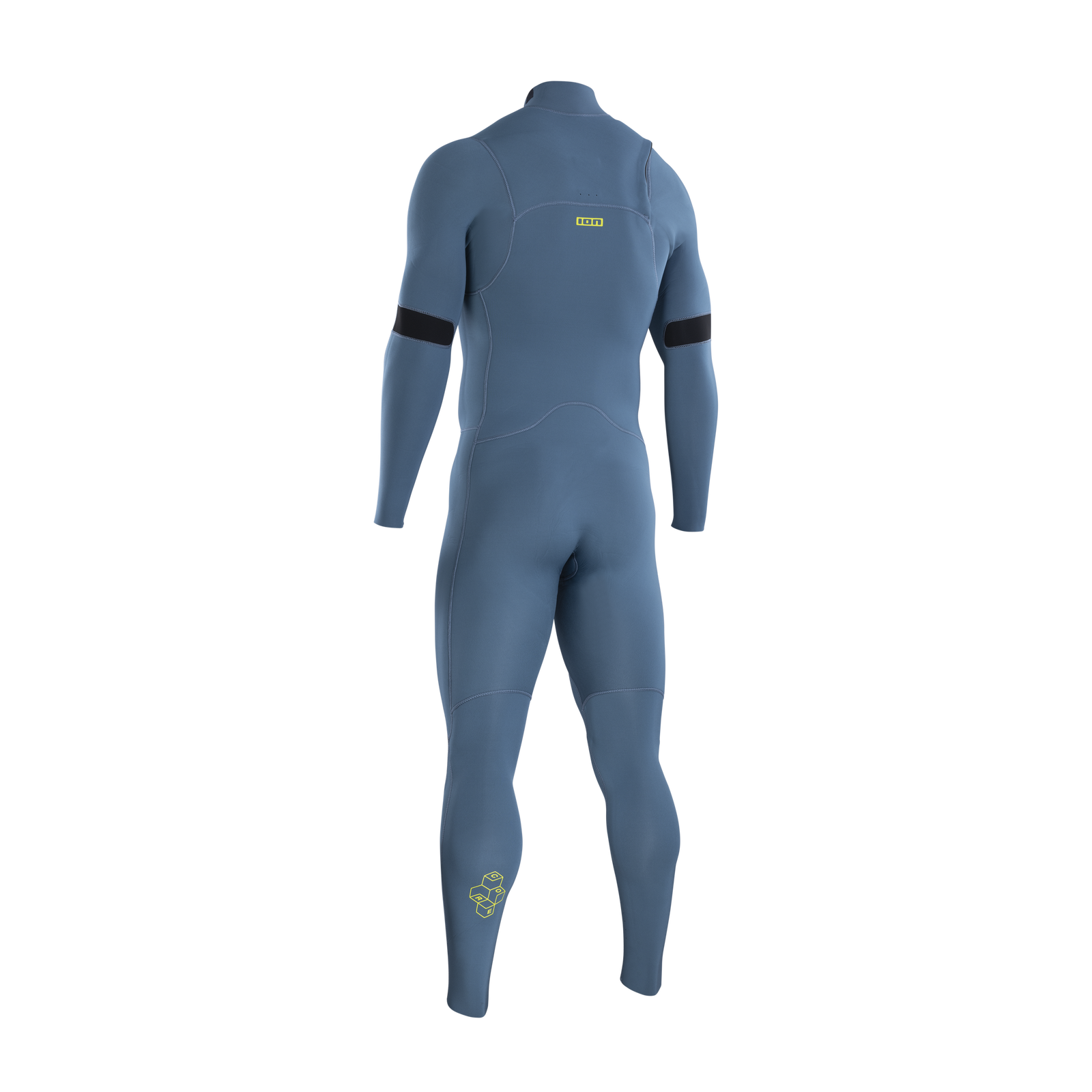 ION Seek Core 3/2mm front-zip fullsuit in slate blue, back view