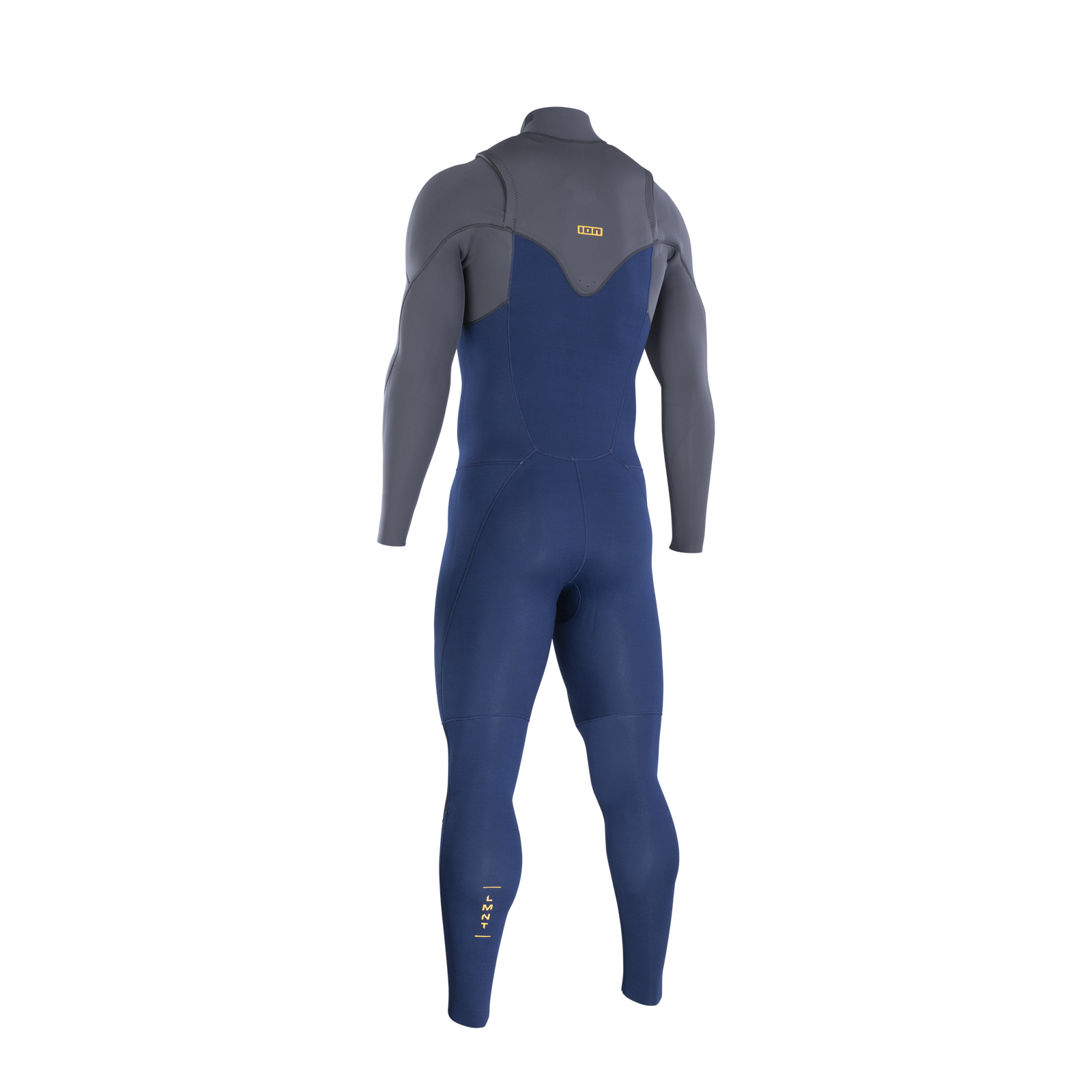 ION Element combinaison intégrale 3/2mm zip frontal en bleu marine et gris — vue de dos