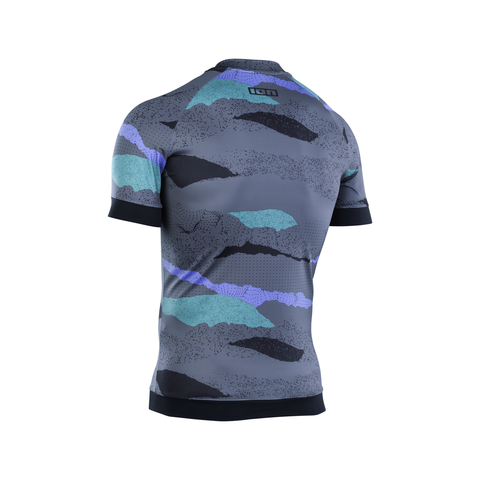 ION Maze Rashguard Kurzarm Herren in schiefergrau, türkis und blau – Rückenansicht