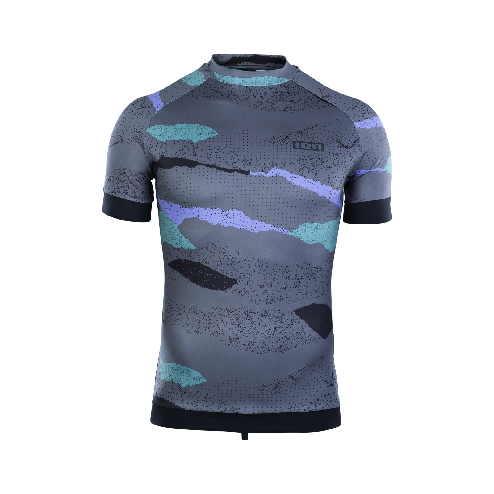 ION Maze Rashguard Kurzarm Herren in dunkelgrau mit abstraktem Camo-Print