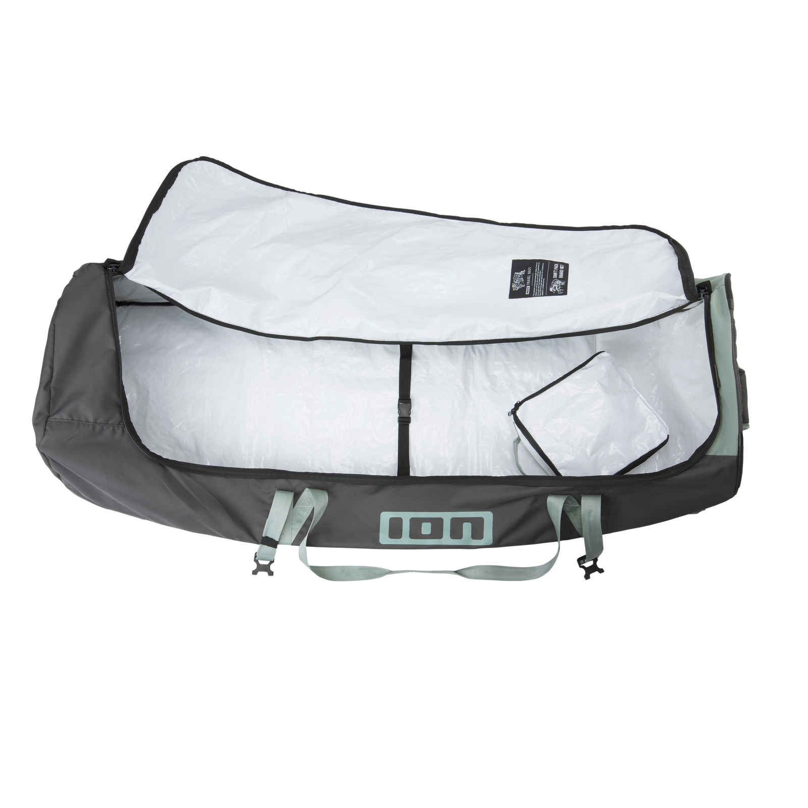 ION Gearbag Core Golf kite travel bag in dark grey with open toploader and white interior