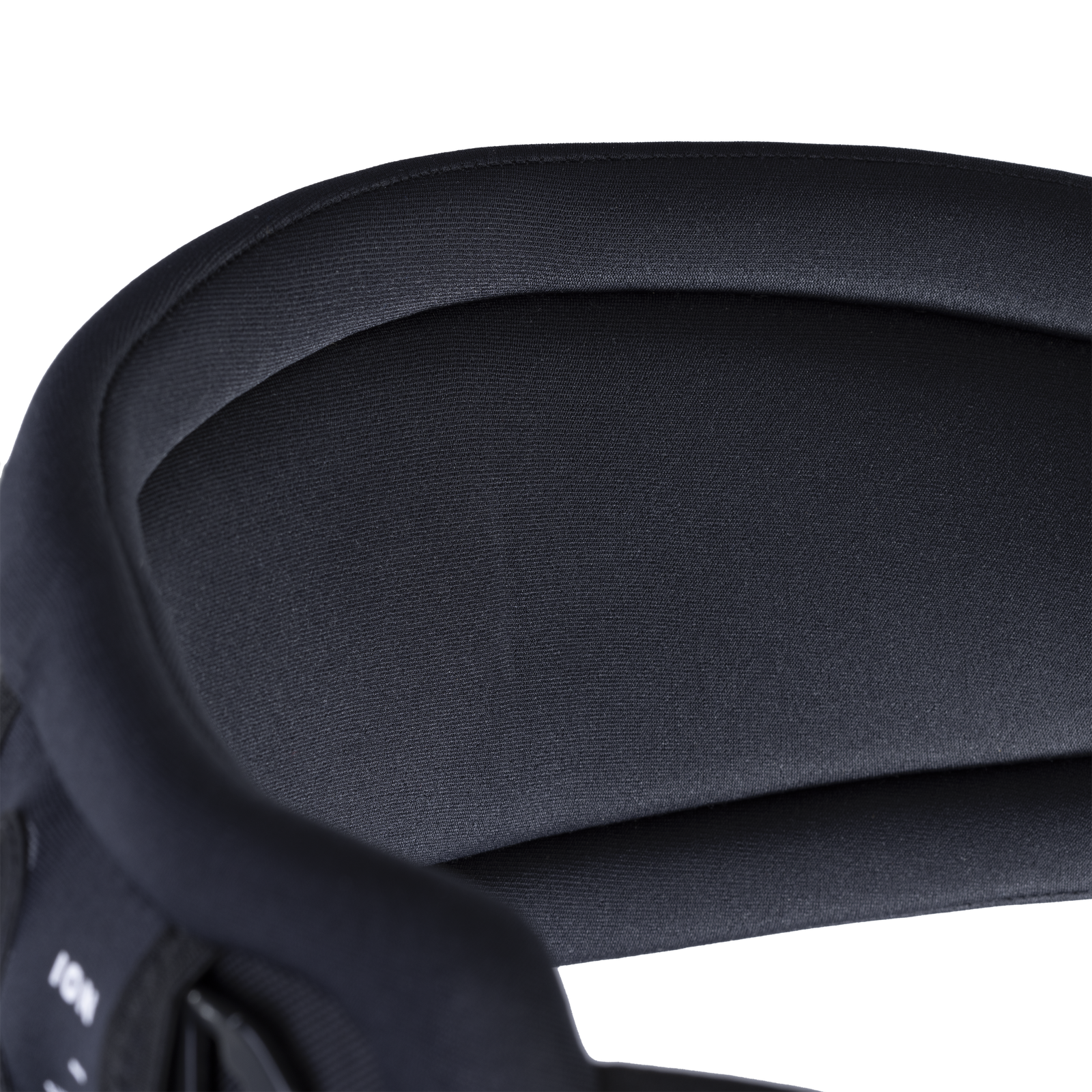 ION Arc wing waist harness in charcoal black with soft foam back panel — detail view