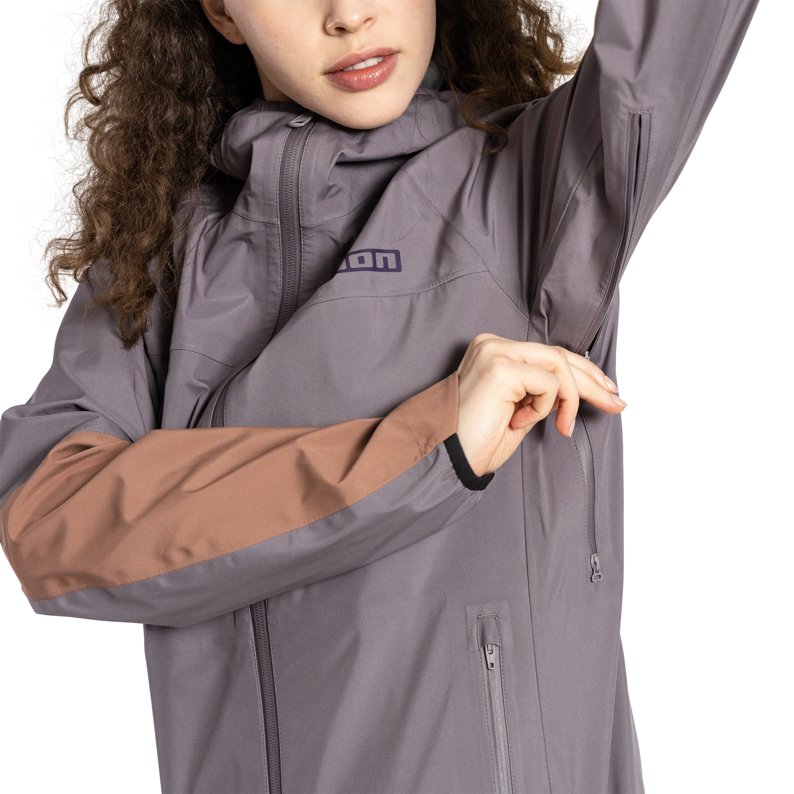 ION Shelter 3L women's cycling jacket in shark grey with underarm ventilation zip for mountain biking