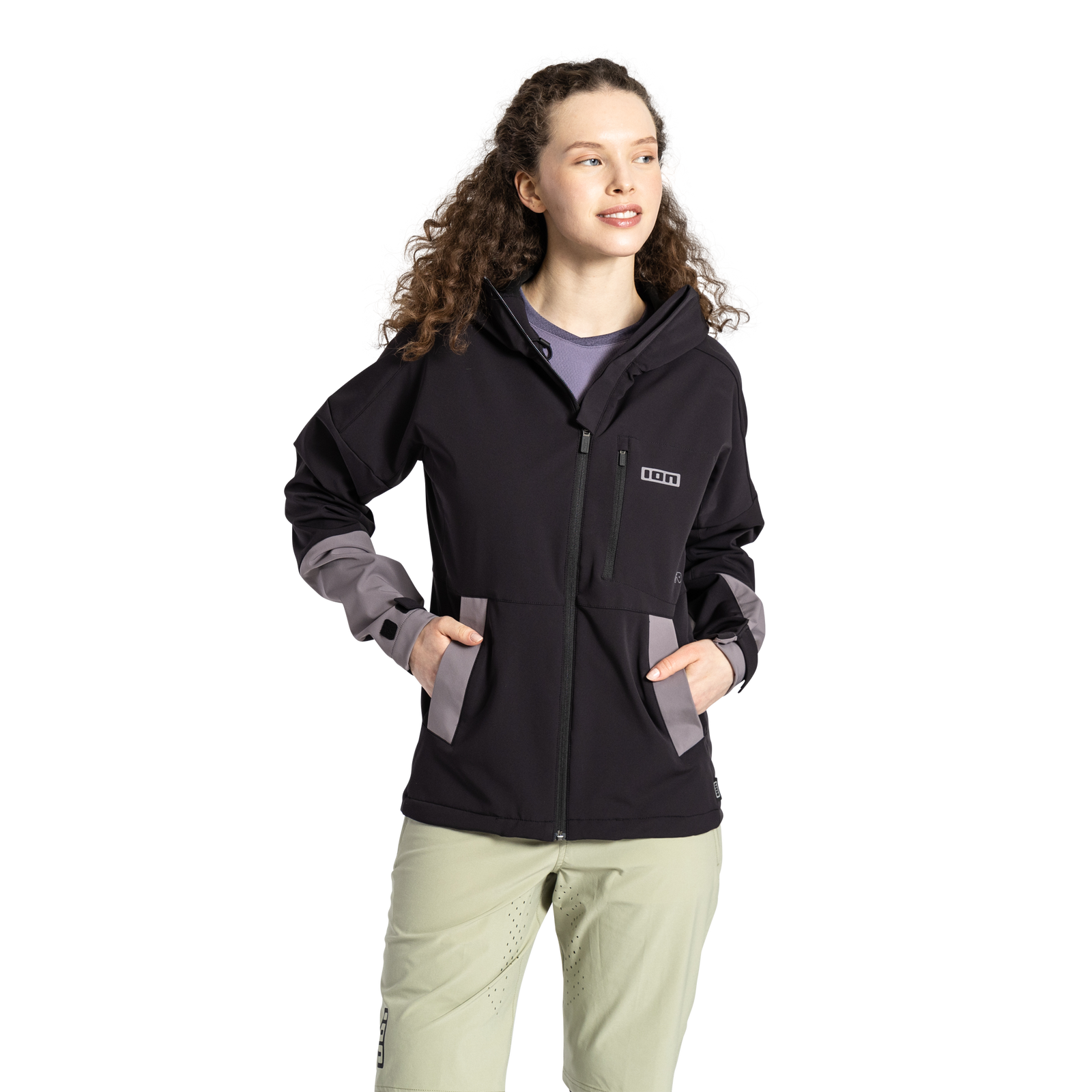 ION Shelter 2L Softshell jacket women in black and grey for mountain biking – front view