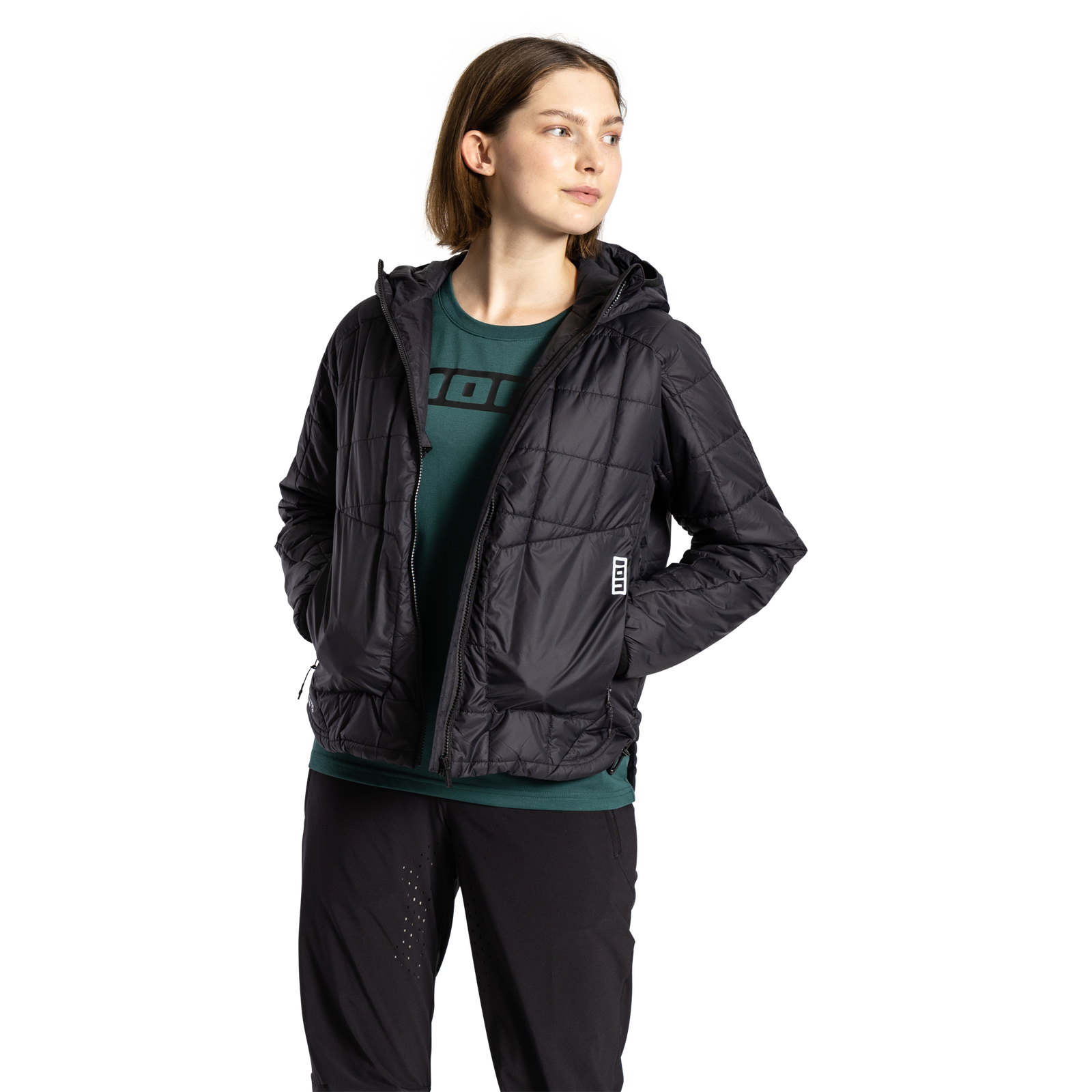 ION Bike Primaloft Shelter women cycling jacket in black with hood and PrimaLoft insulation