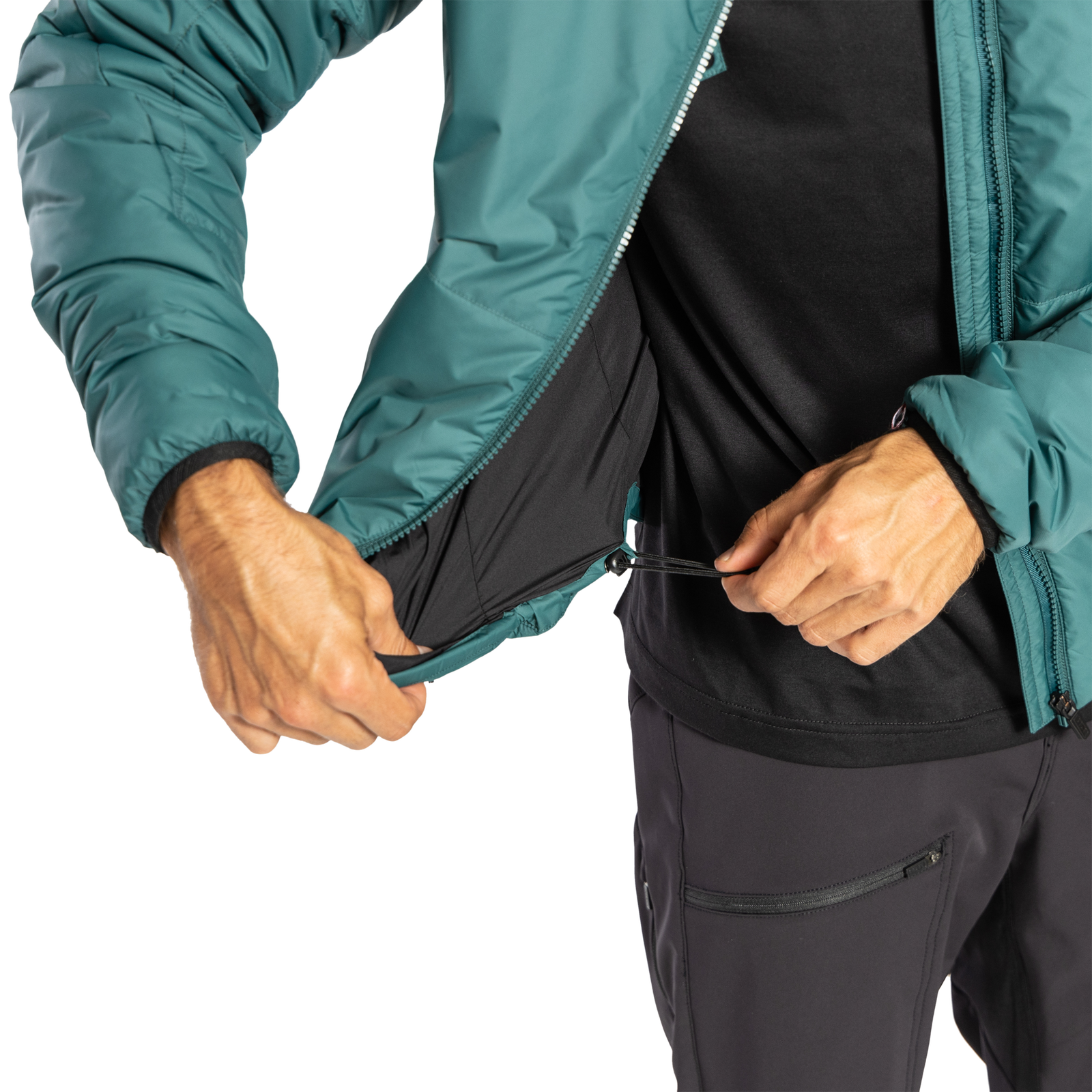 ION Bike Primaloft Shelter men's cycling jacket in teal detail view of internal chest vent