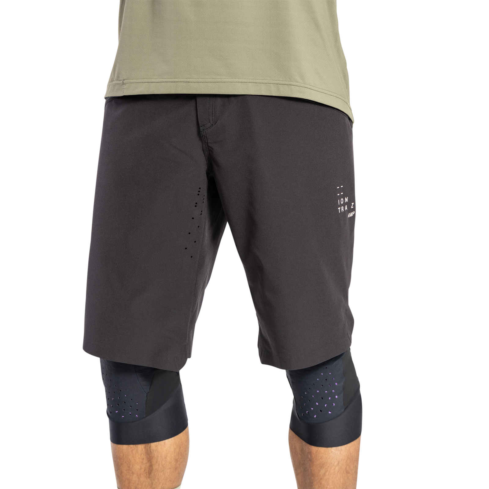 Short de cyclisme ION Traze Amp AFT homme en noir foncé avec sous-short intégré et perforations laser