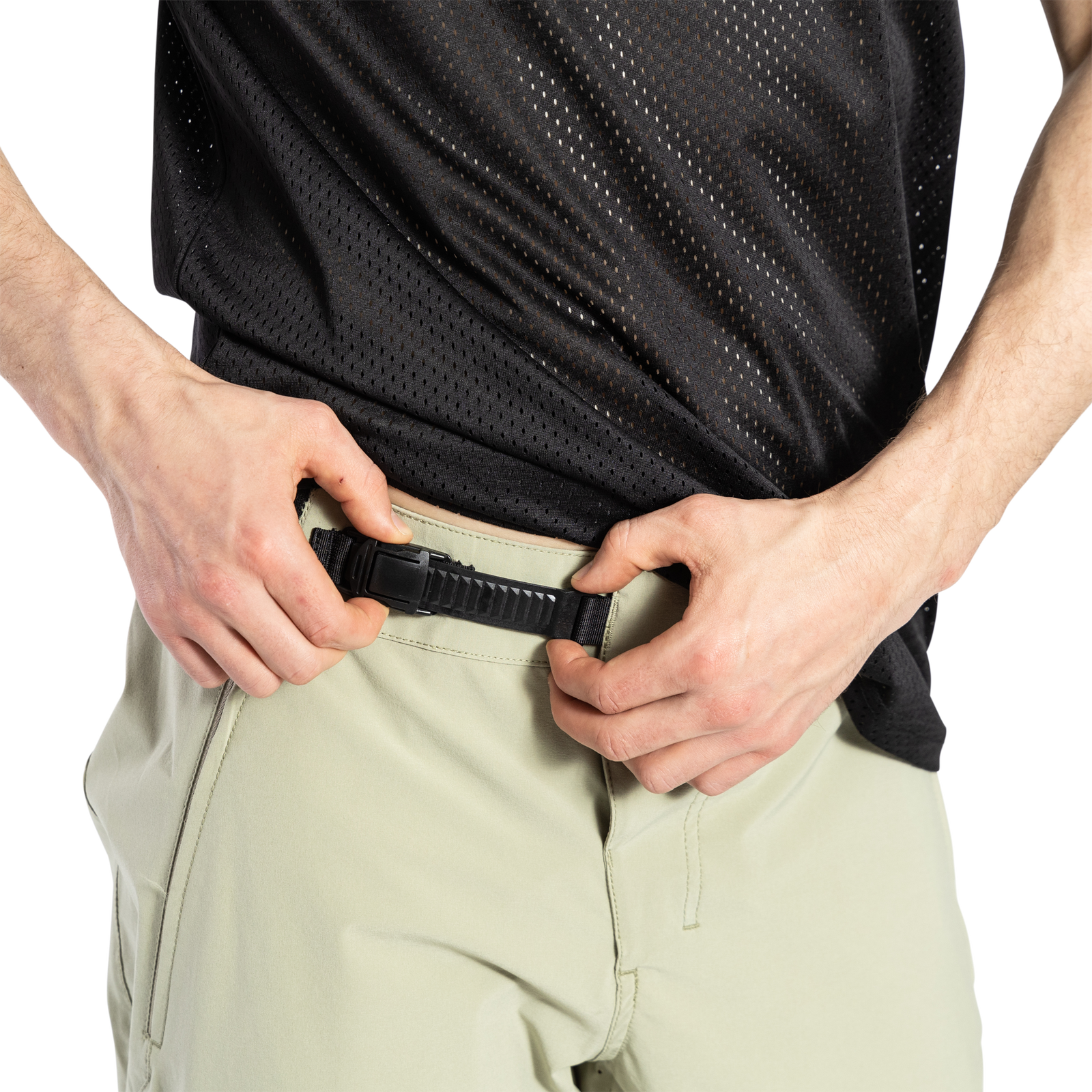 ION Bike TECH Logo cycling shorts for men in sage green with ratchet closure for mountain biking