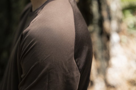 Maglia ciclismo manica corta ION Bike TECH Logo in marrone scuro e taupe per il mountain bike