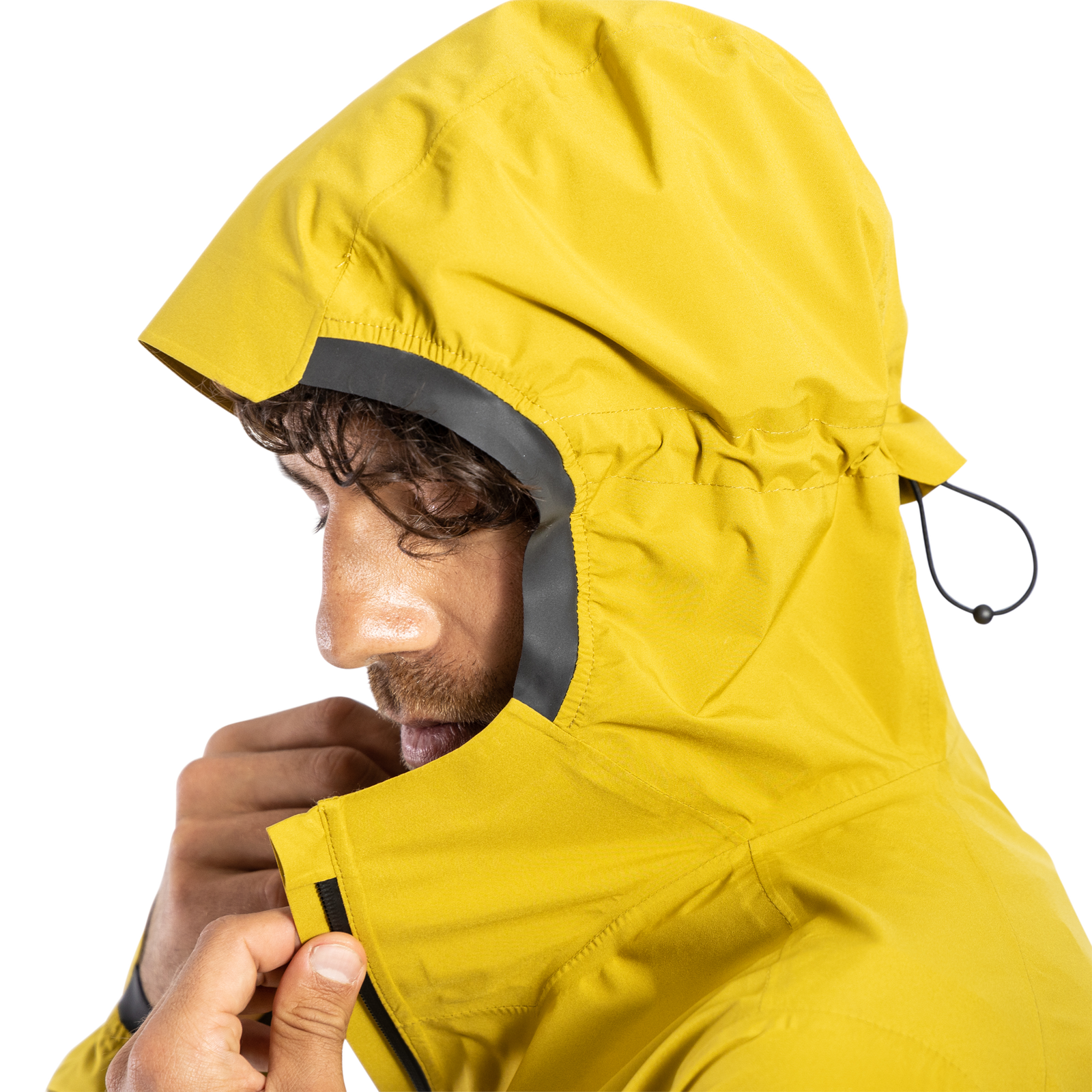 ION Shelter Lite 2.5L cycling jacket in yellow with under-helmet hood and reflective trim detail