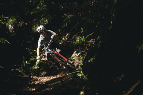 Pantaloncini ciclismo donna ION Traze Amp AFT in nero durante mountain bike in foresta