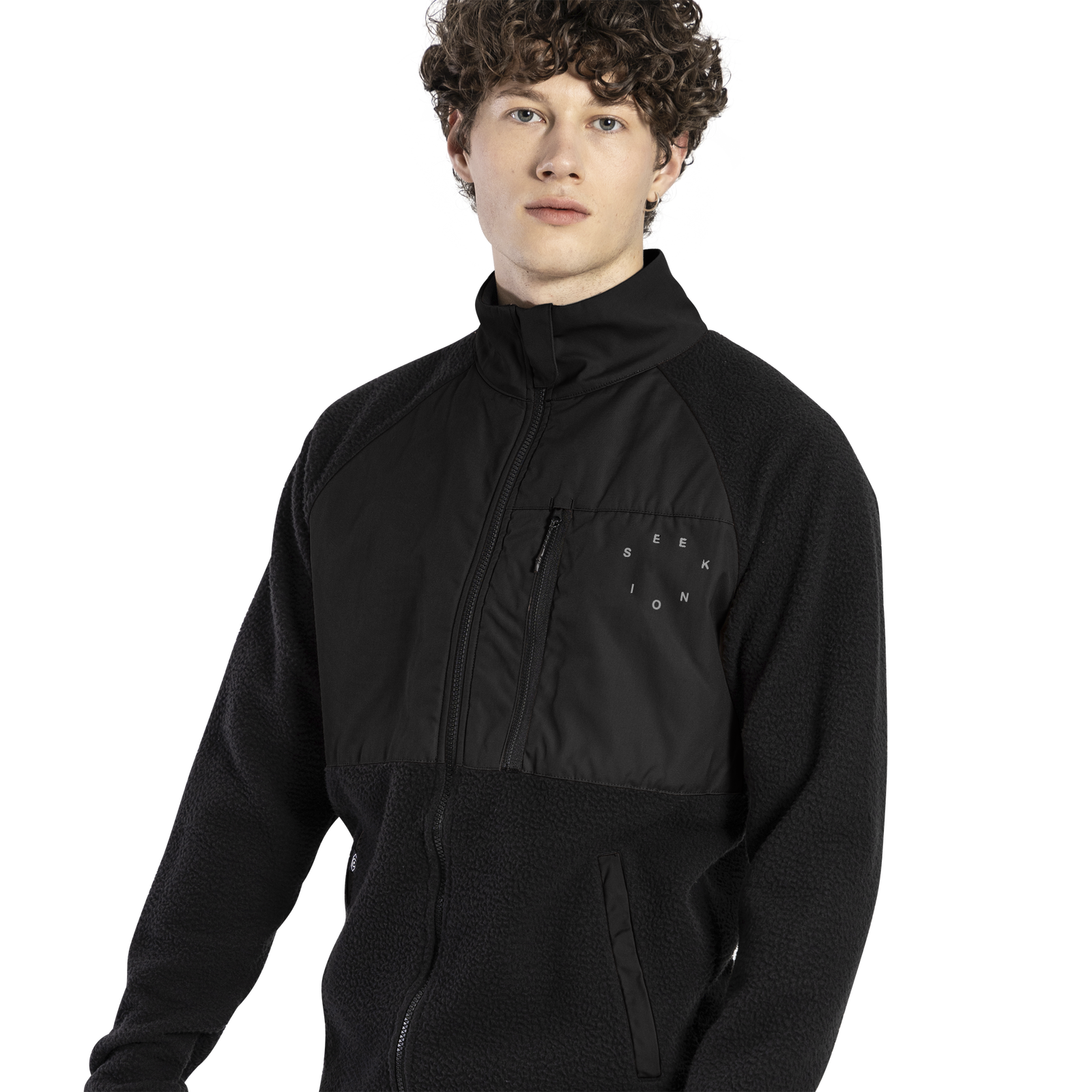 Giacca ciclismo ION Seek Amp HD Cotton Fleece da uomo in nero con pannello WPC mix per mountain bike