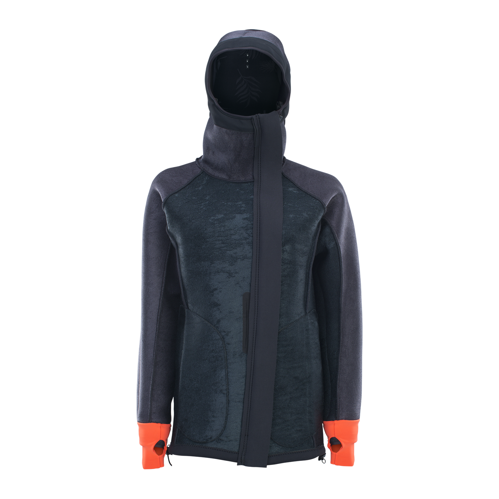 Casaco de neoprene ION Neo Shelter Amp mulher em cinzento escuro e laranja-vermelho com capuz e fecho