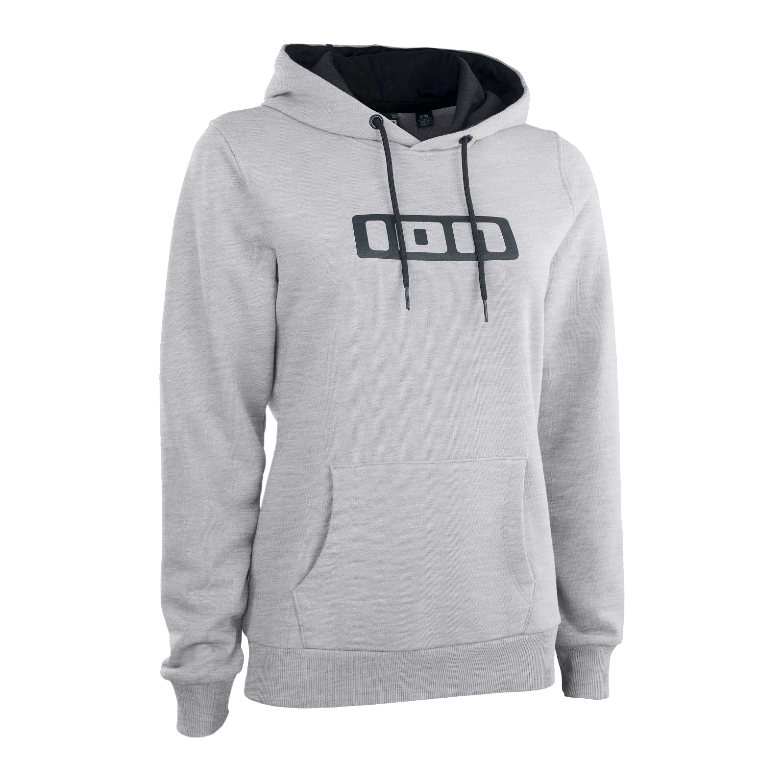 ION Logo women hoodie in heather grey with large ION logo print and kangaroo pocket