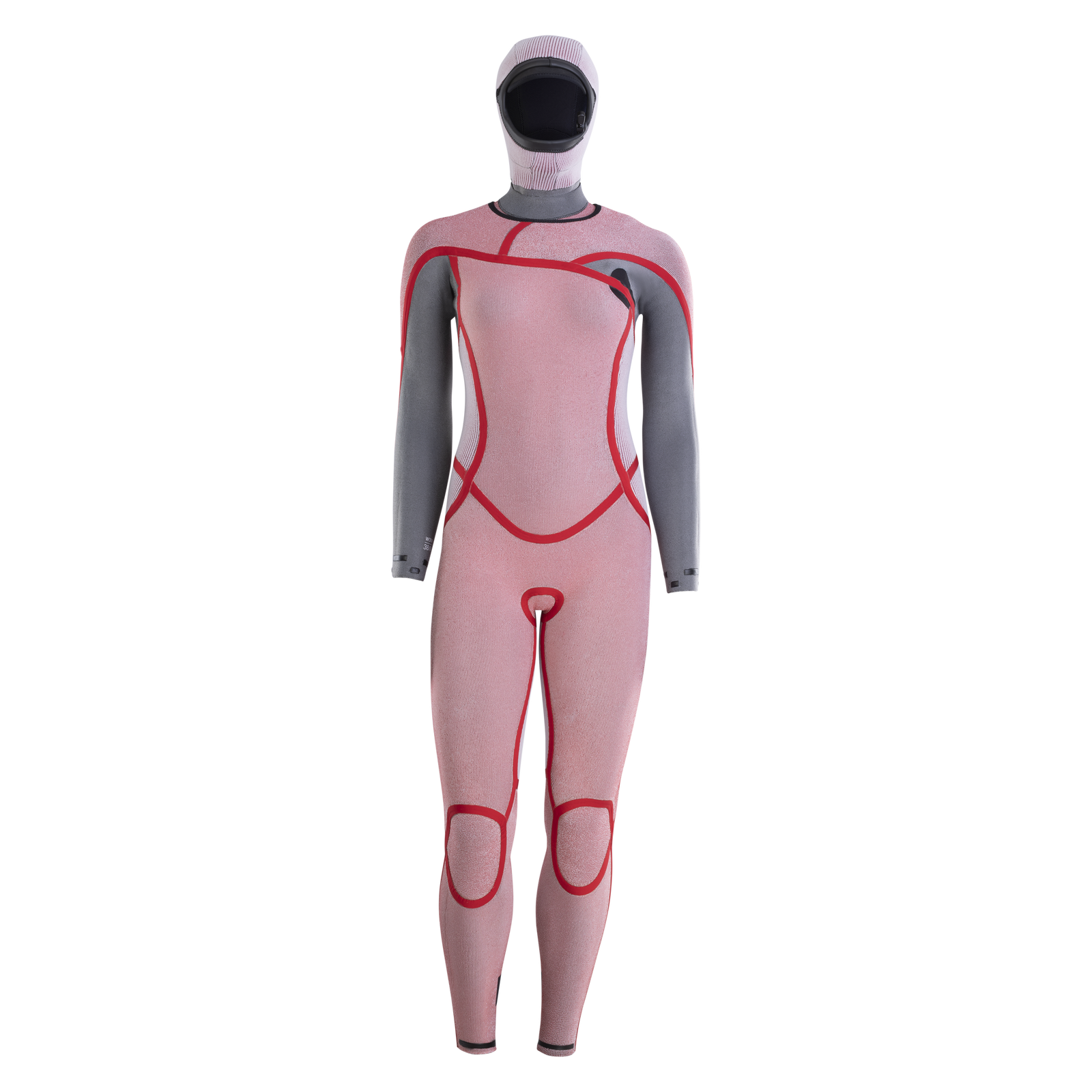 ION Amaze Amp 6/5mm front-zip hooded fullsuit wetsuit for women in dusty rose and grey