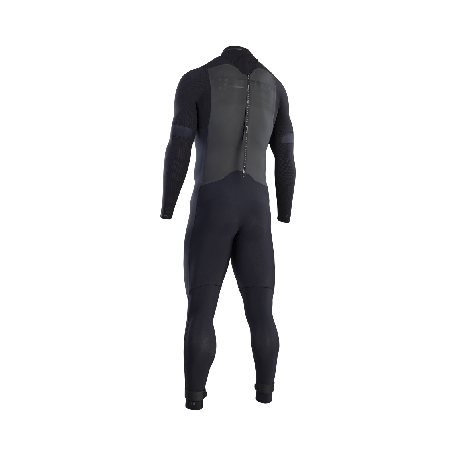 ION Seek Amp 4/3mm back-zip men's fullsuit in black, back view