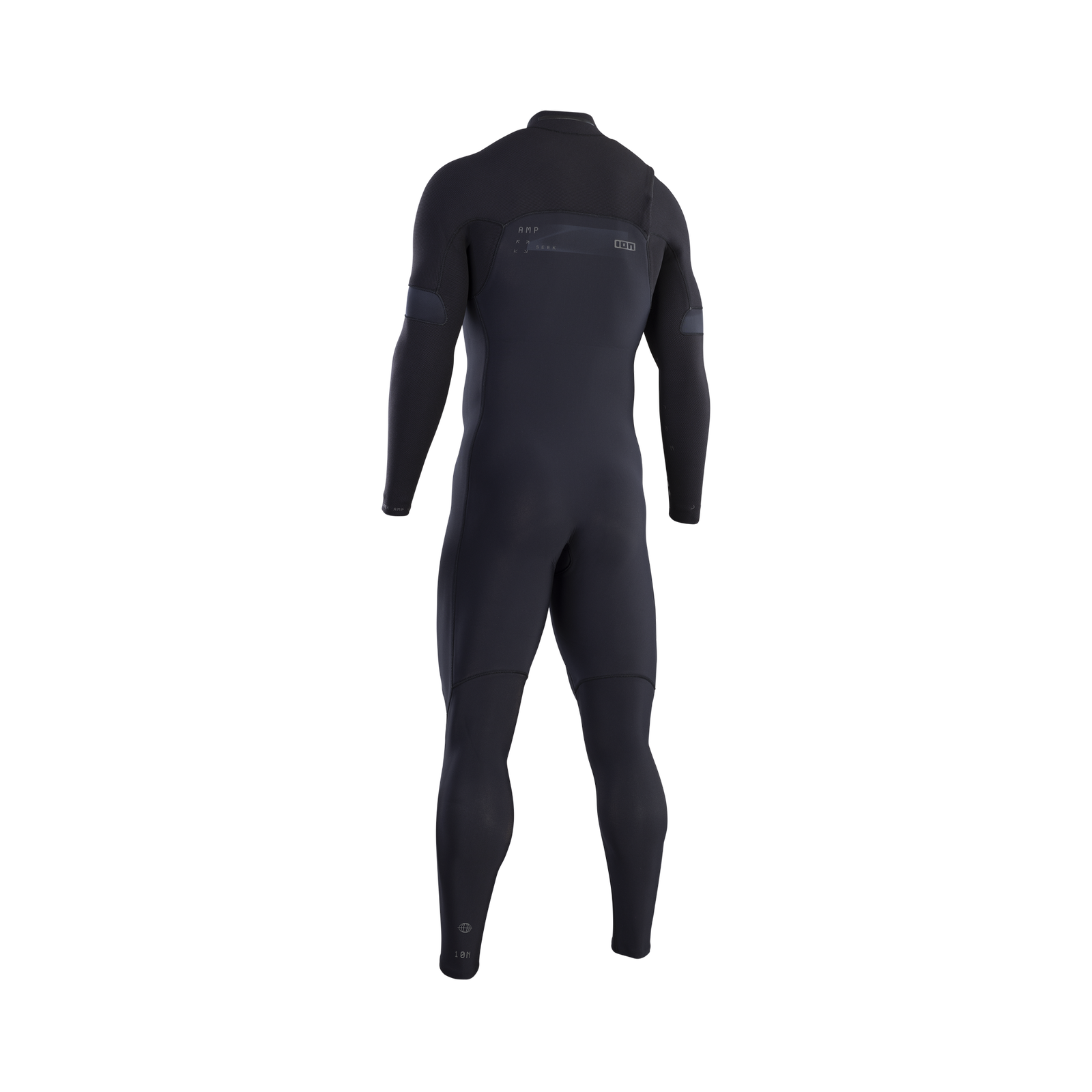 ION Seek Amp 4/3mm front-zip fullsuit wetsuit in black — back view